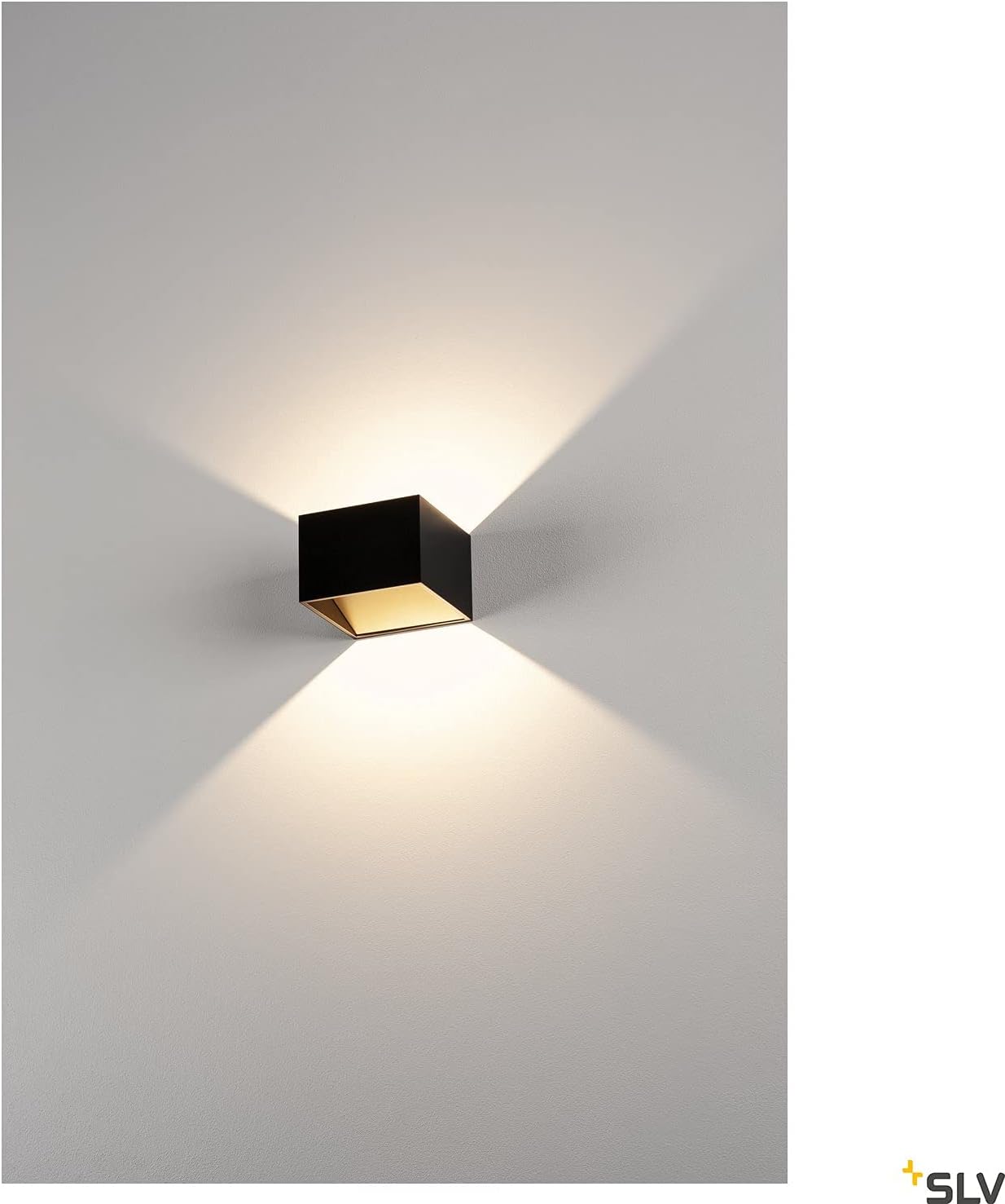 Detalle de SLV Applique Murale Logs dans Carré – COB LED 5 W, 3000 K, Noir/Laiton (réf. 151320SLV)