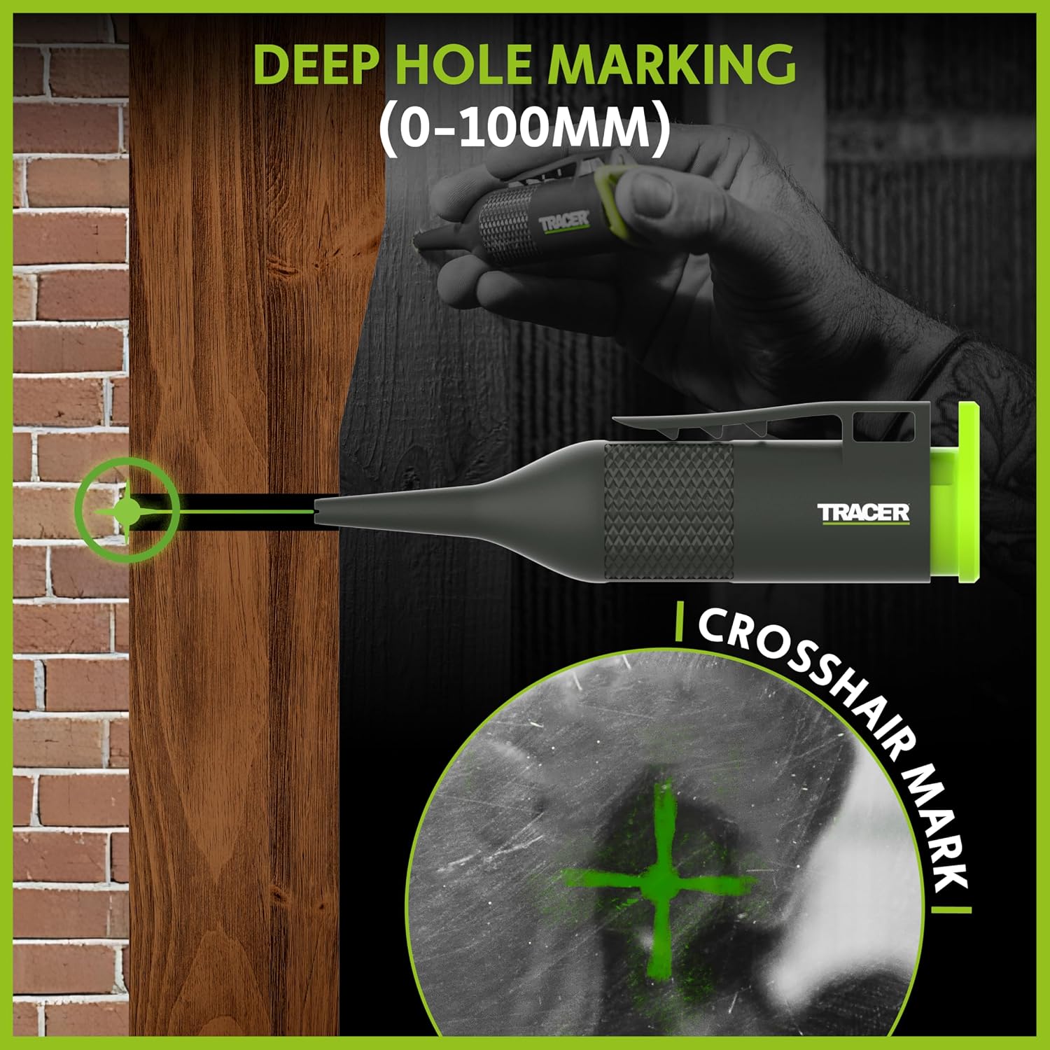 Detalle de Tracer Trueshot Deep Hole Chalk Marker (100mm reach) – High-visibility green for deep holes & tight spaces