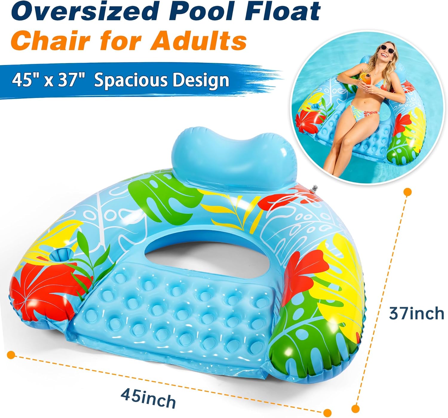 Thumbnail 1 de SEETOHOME 3-Pack Inflatable Pool Float Chairs with Cup Holders – Adults