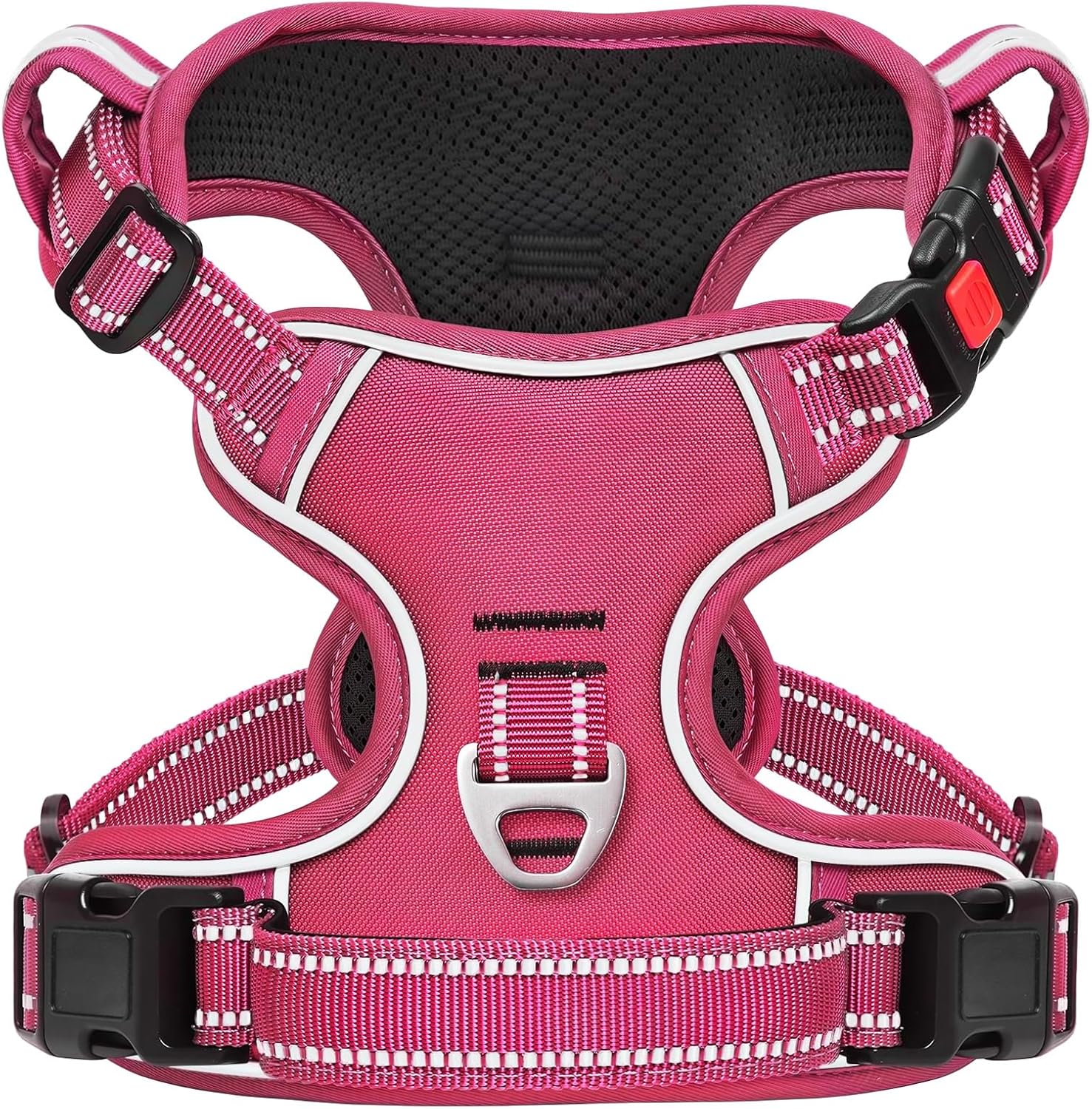Detalle de HEELE Hundegeschirr Gr. L – verstellbares Brustgeschirr mit reflektierenden Streifen, Quick-Snap-Verschluss, offener Halsbereich, Fuchsia