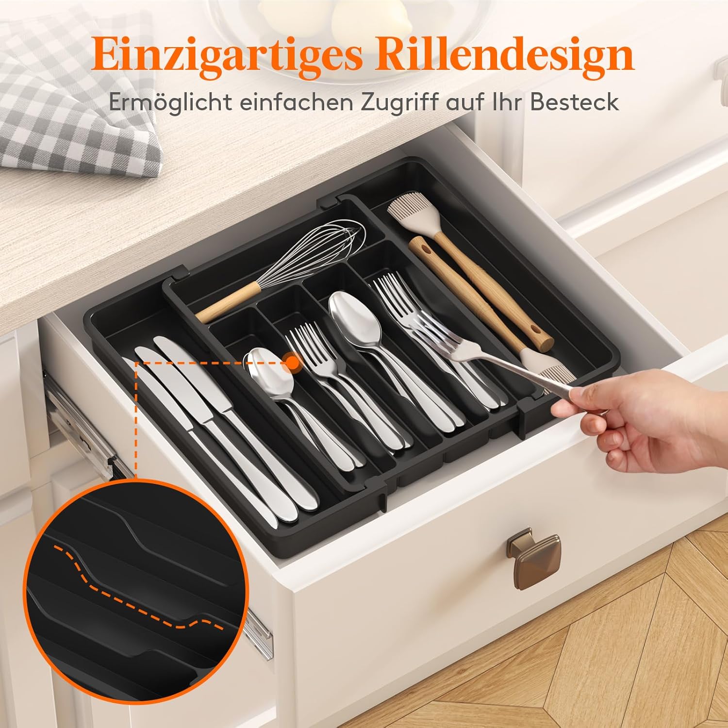 Thumbnail 6 de Lifewit Besteckkasten für Schublade – verstellbarer Besteckhalter aus PP, Breite flexibel von 22,7 bis 37,4 cm