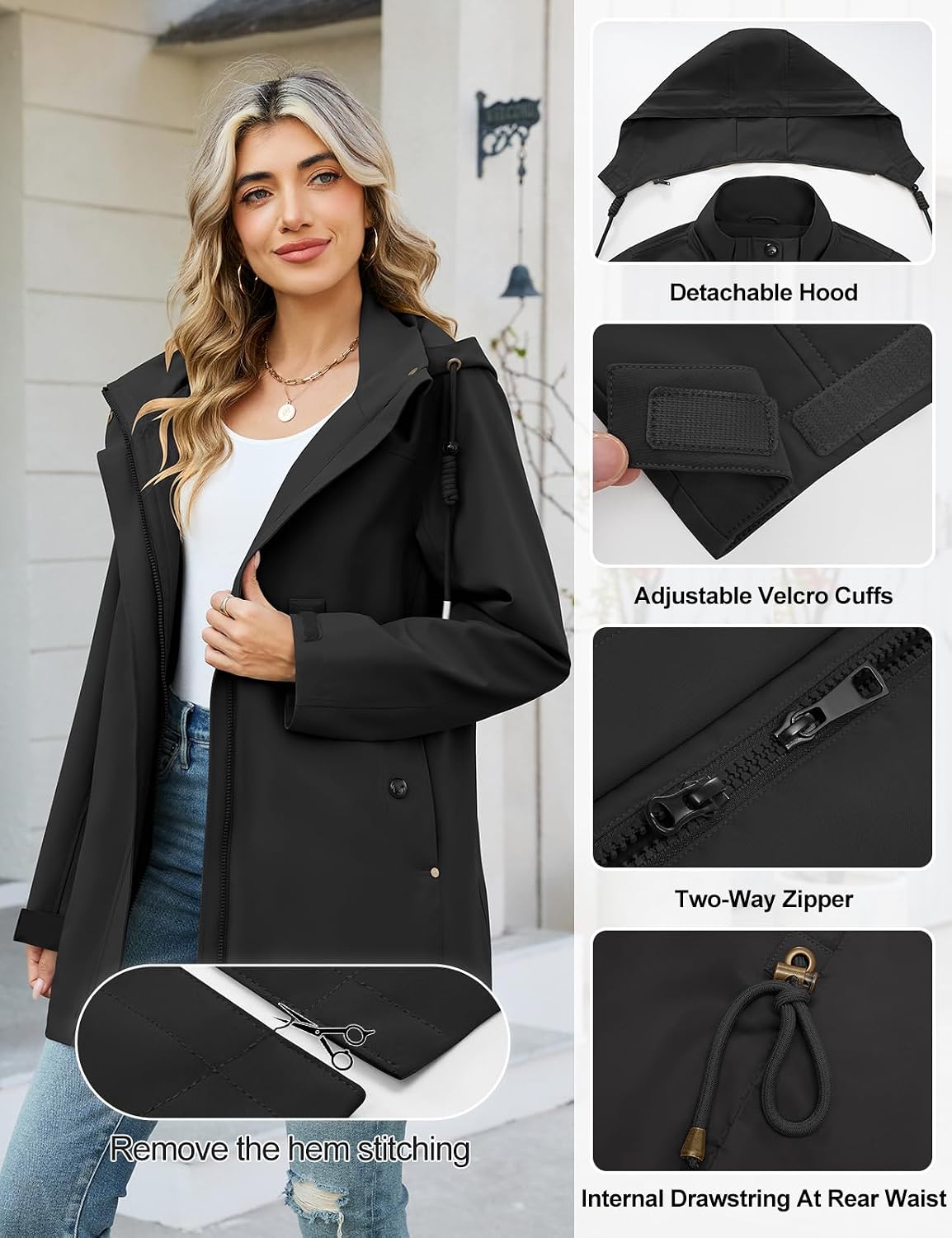 Detalle de Heekpek Women's Spring Coat: Lightweight Windbreaker with Detachable Hood