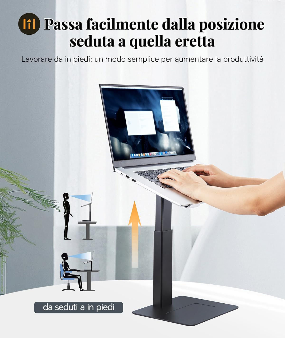 Thumbnail 2 de Supamir: Supporto PC Portatile Regolabile 16 livelli, da seduti a in piedi, 13–16,5” – Nero opaco