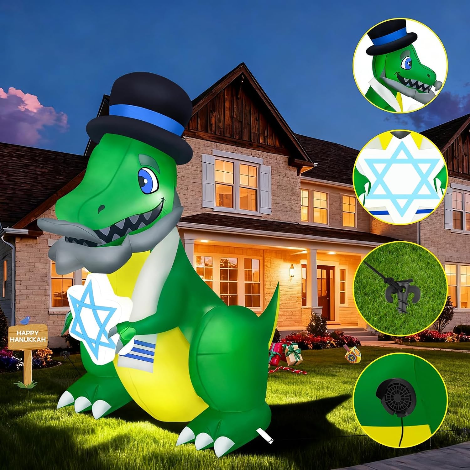 Thumbnail 5 de Kalolary K511 Hanukkah Inflatable Dinosaur with Multicolor LEDs, 5-Foot