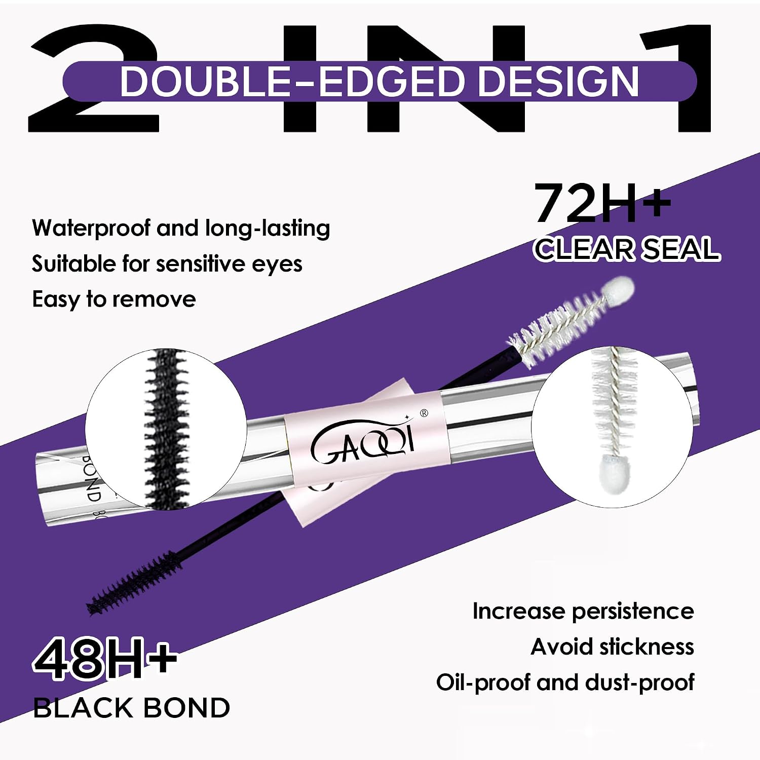 Detalle de GAQQI Lash Bond & Seal: Waterproof Lash Cluster Glue with Dual-Ended Application
