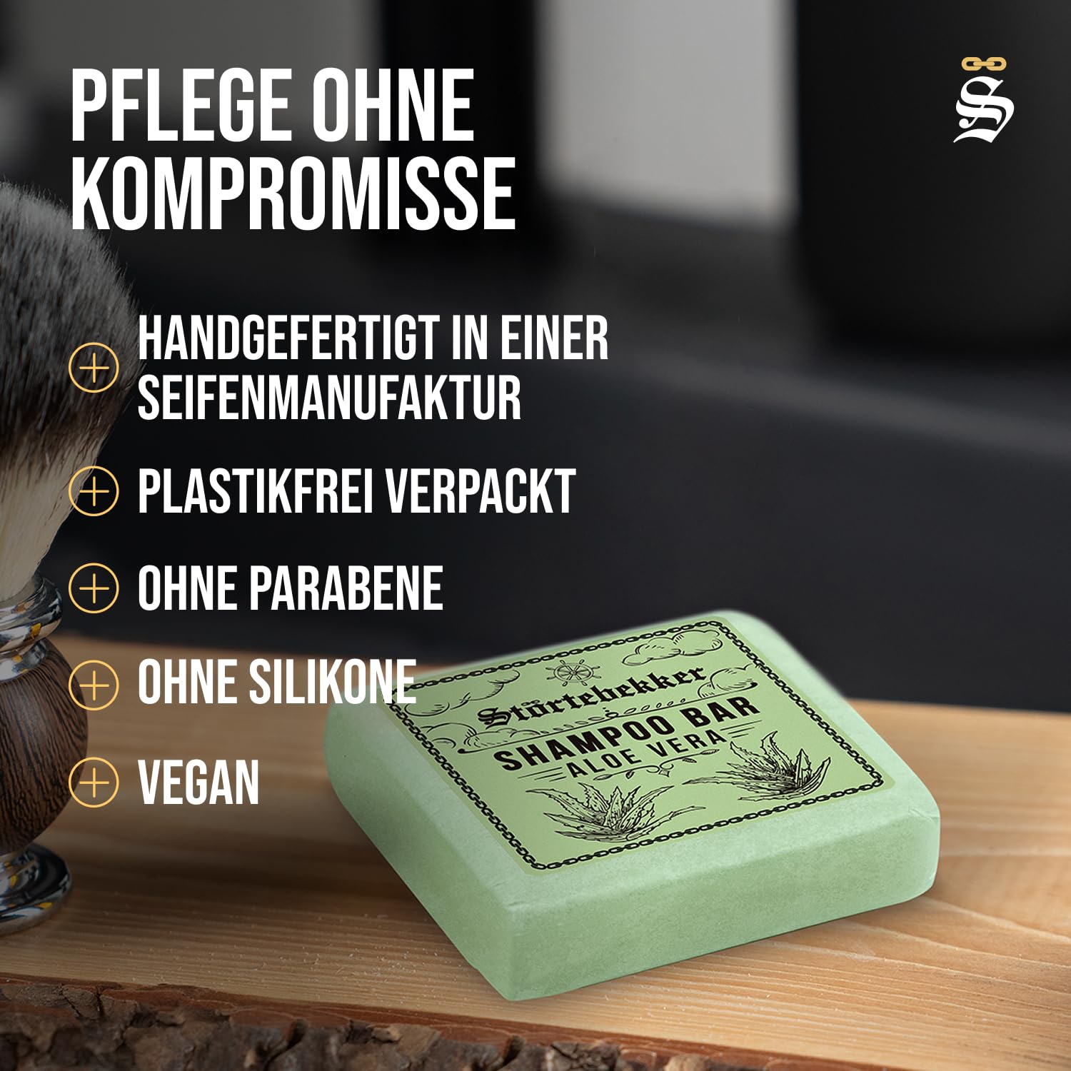 Detalle de Störtebekker Premium Shampoo Bar Aloe Vera – 100 g, 3-in-1 Festes Shampoo Duschseife für Haare, Kopfhaut & Bart