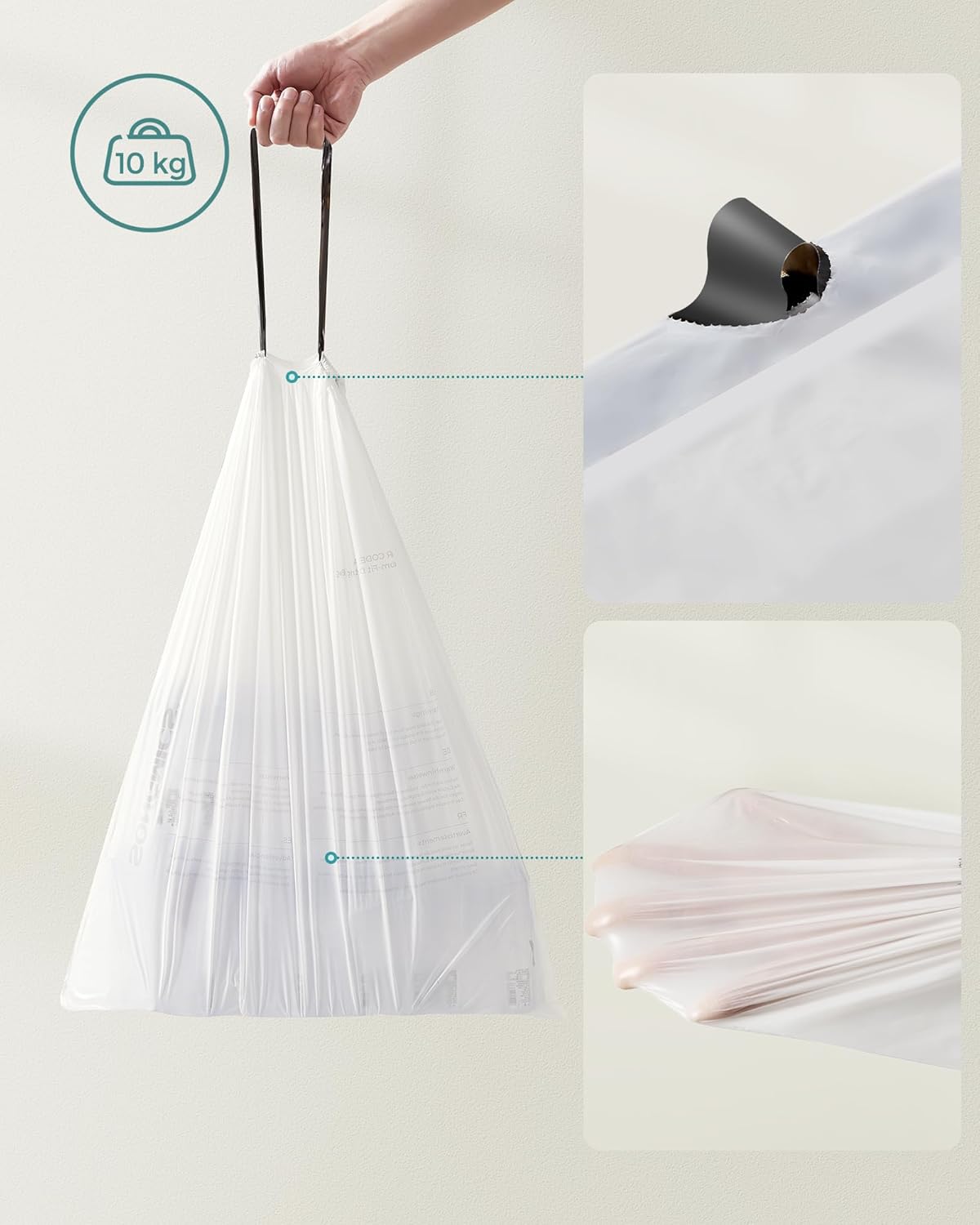 Thumbnail 6 de SONGMICS Sacs Poubelles Résistants 15–20 L, 42 x 60 cm, 3 rouleaux (120 pièces) – Code 020A01, blancs