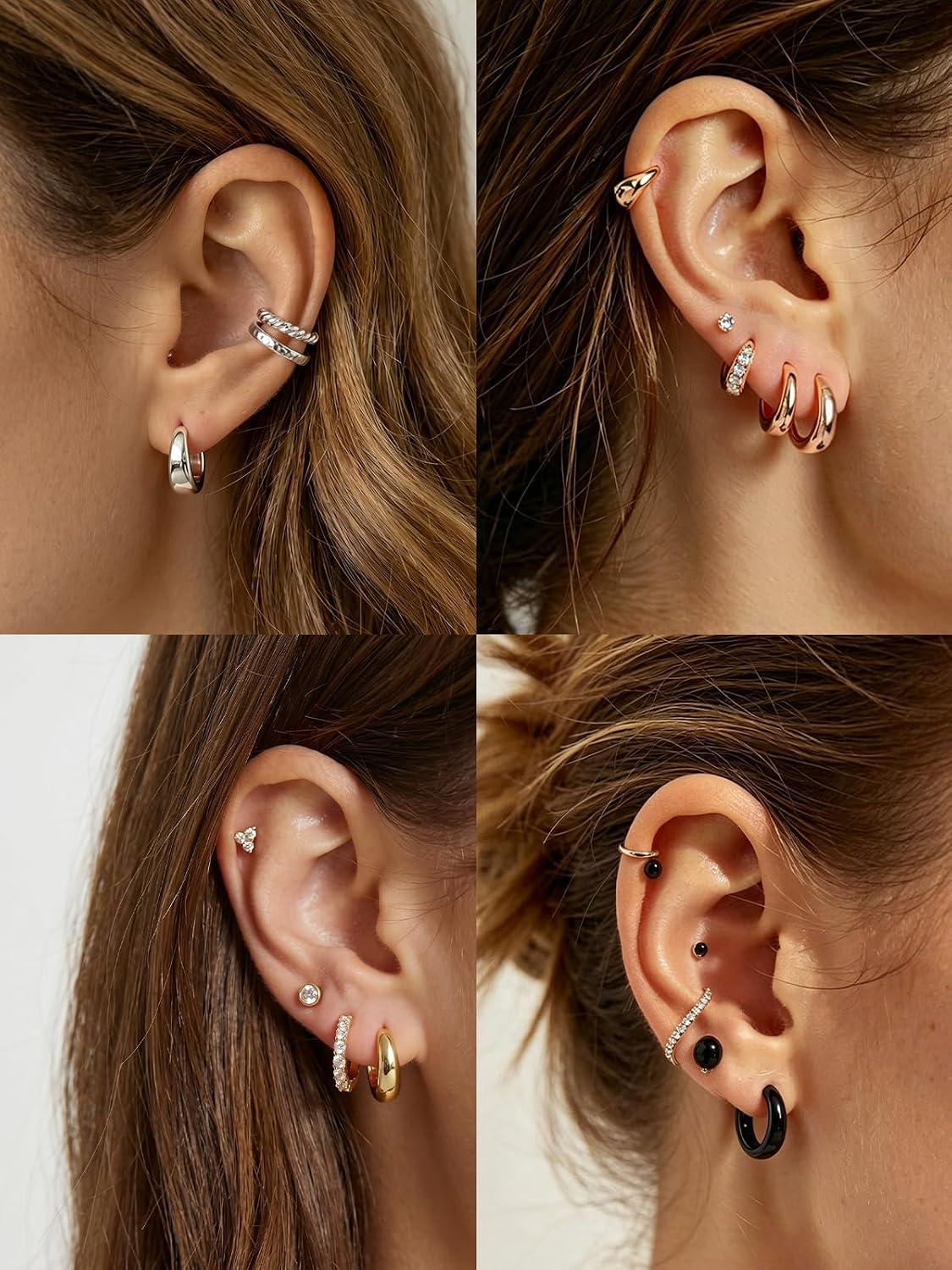 Detalle 2 de Silvora Petit Créoles Argent/Plaqué Or/Noir pour Femme – 8 à 14 mm