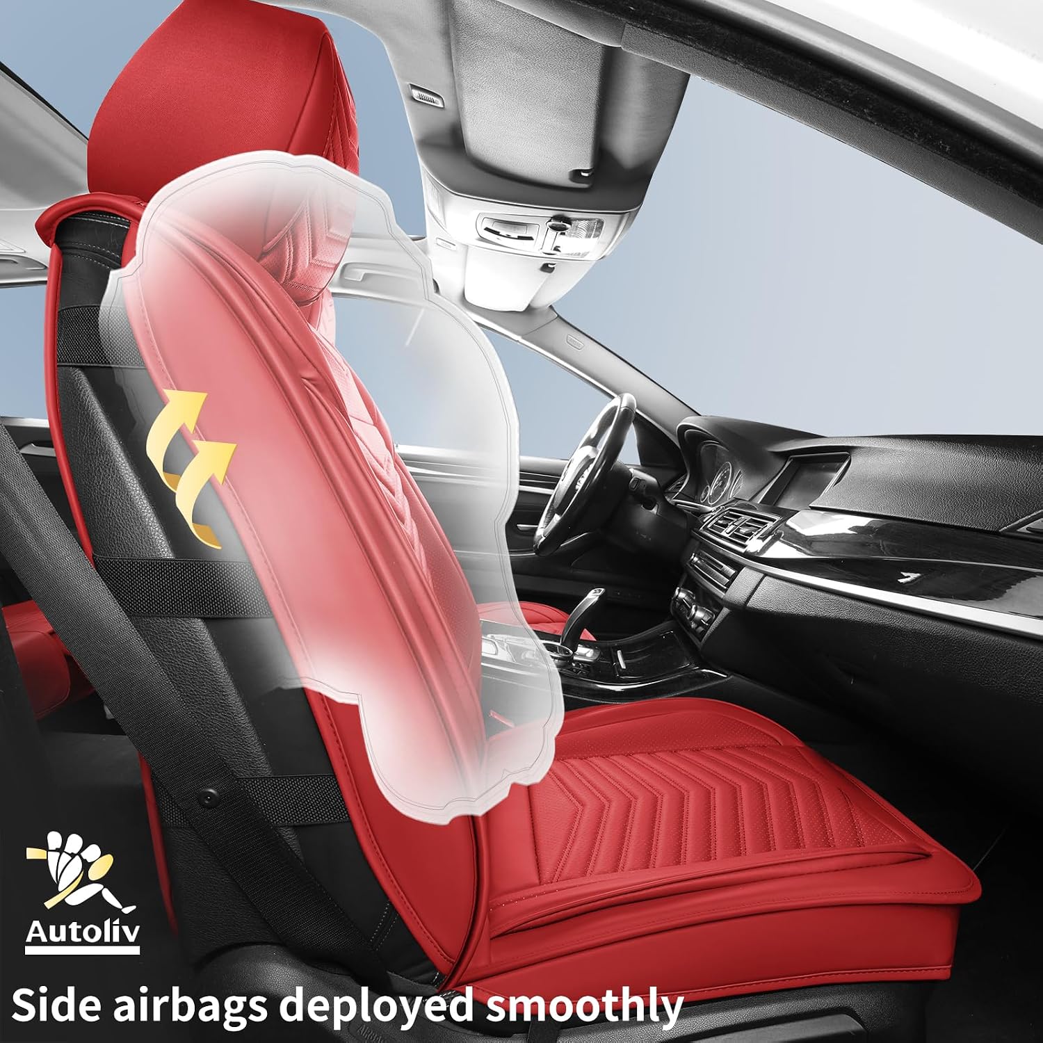 Detalle 2 de HChengkikz Nappa Leather Car Seat Covers Full Set (Red) for 5 Seats