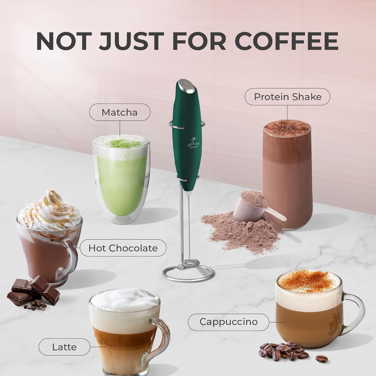 Thumbnail 2 de Zulay Kitchen Milk Frother Wand with 4 AA Batteries — Ultra-Fast Handheld Foam Maker for Coffee, Lattes, Cappuccinos, Matcha, and More