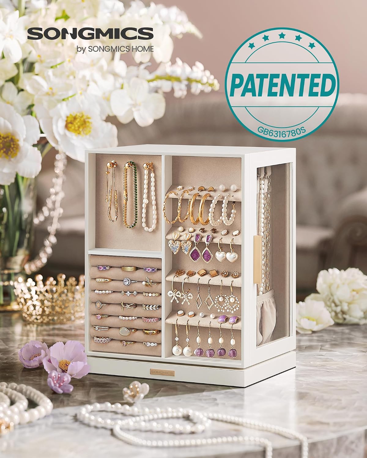 Detalle 2 de SONGMICS JBC170W01 360° rotating jewellery box
