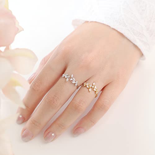 Detalle 2 de Meissa Bague en argent 925 réglable, branche d’olivier et zircones, or rose