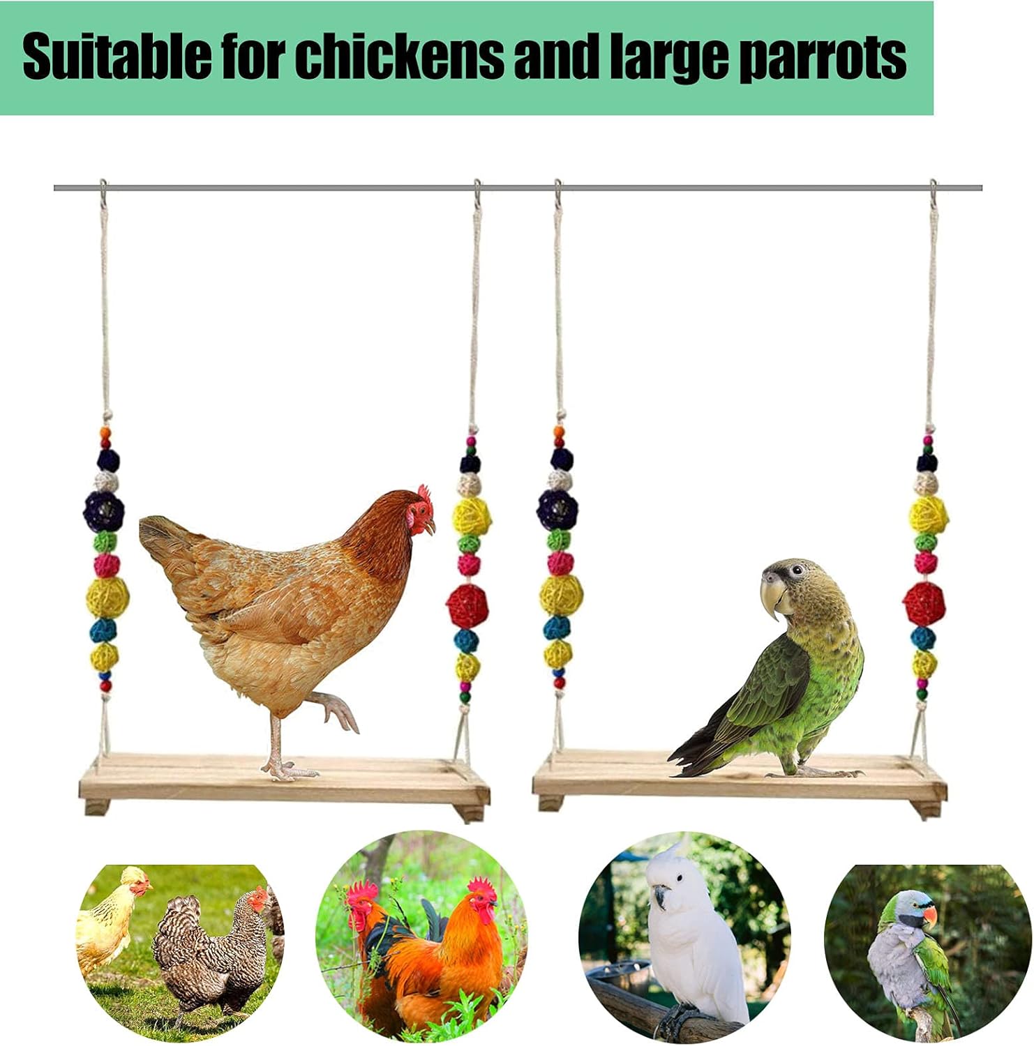 Detalle de Vogelschaukeln Hühnerschaukel aus natürlichem Holz – Sitzstangen-Spielzeug für Hühner, Papageien & große Vögel