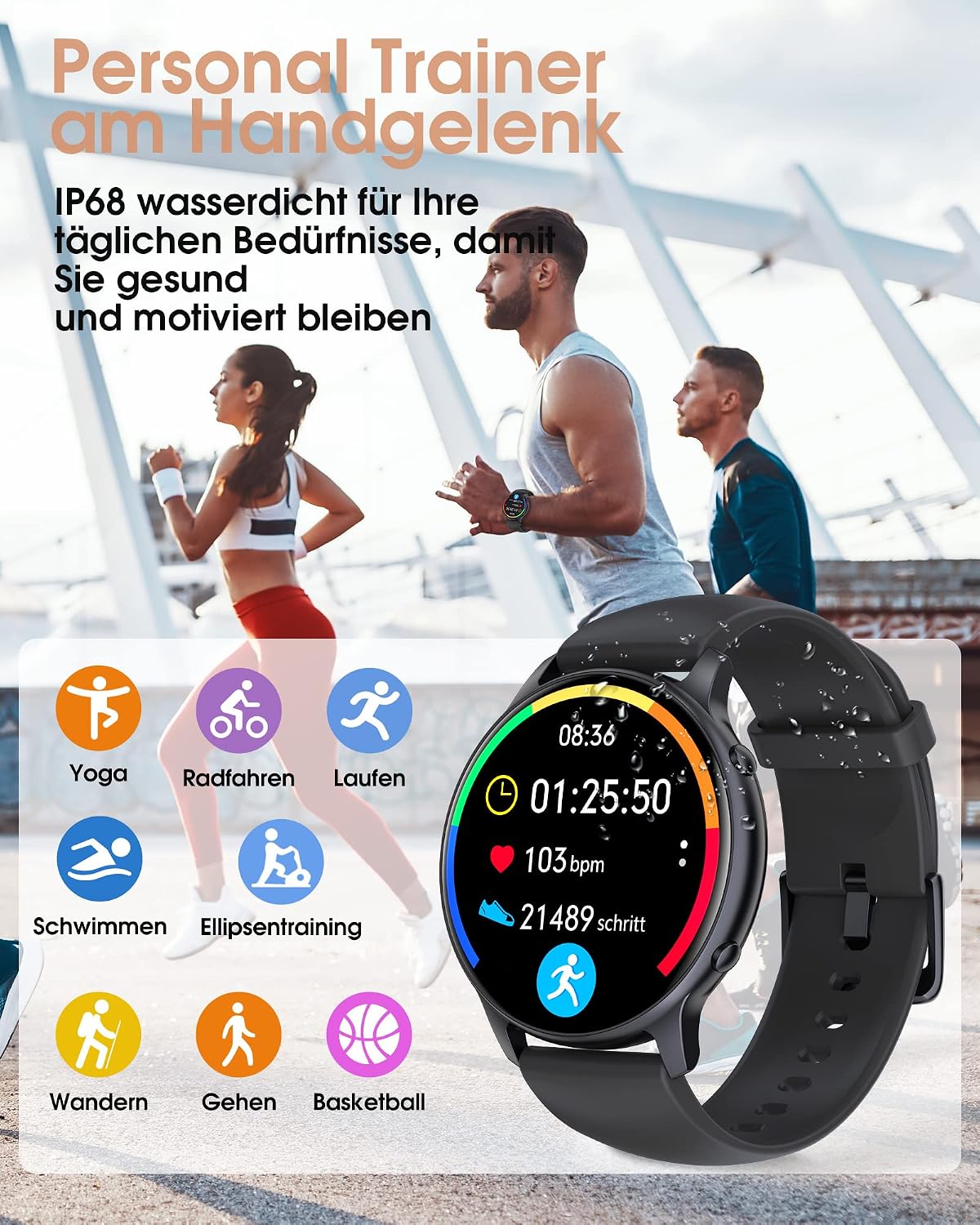 Detalle de TUYOMA Smartwatch – 1,3" Touchscreen Fitness Tracker mit Herzfrequenz, SpO₂ und Menstruations-Tracking