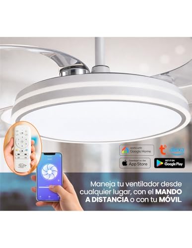 Thumbnail 1 de Jardin202 Ventilador de techo con aspas retráctiles, motor DC y WiFi (50 cm) con mando y luz LED regulable