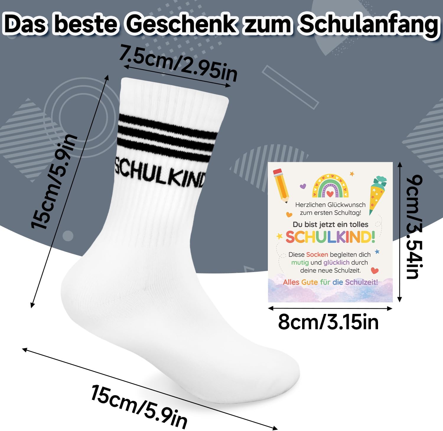 Detalle de Orifinter Schulkind Socken 27-32 – modische, langlebige Baumwollsocken für Einschulung