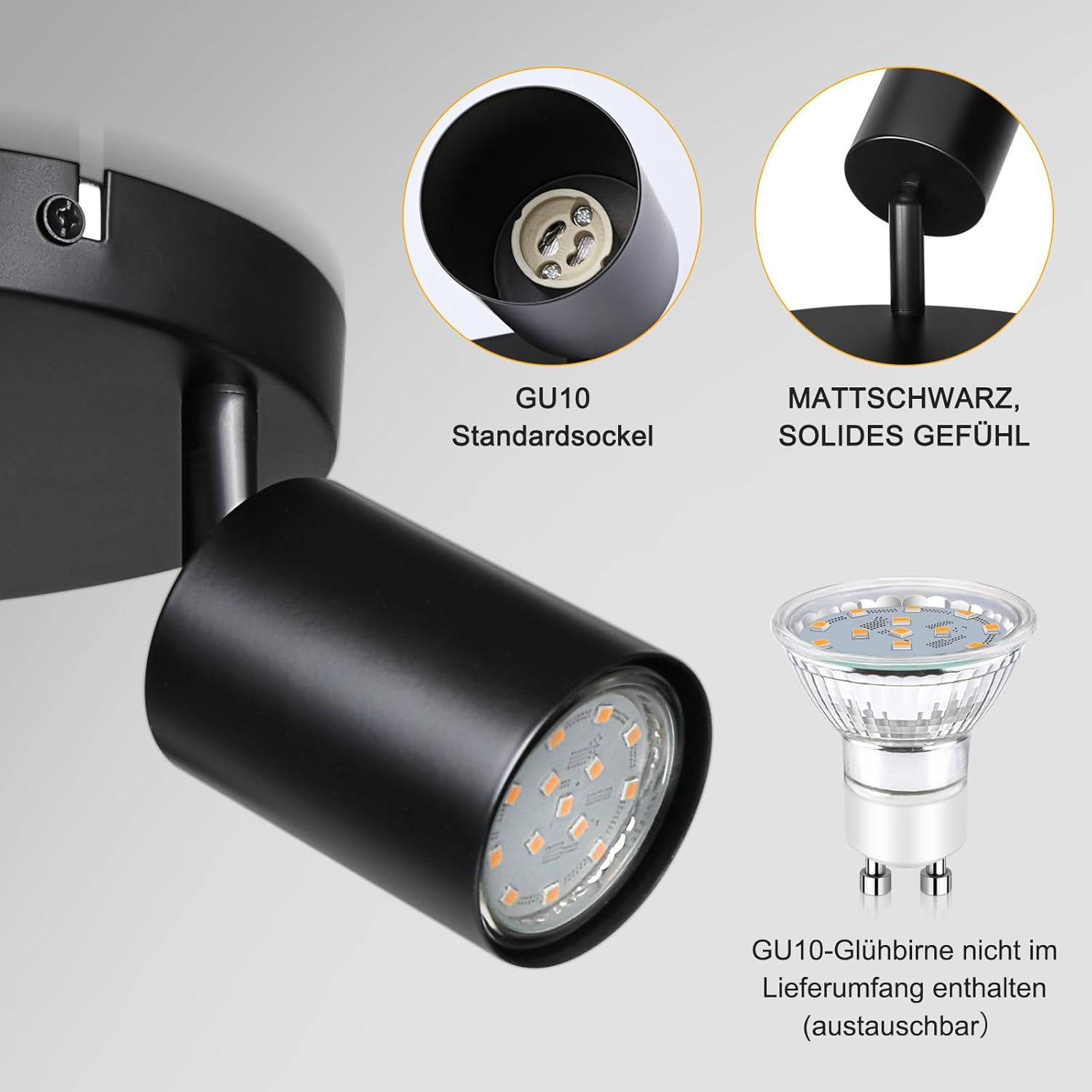 Thumbnail 2 de Smanu Deckenstrahler 3-flammig schwenkbar (GU10) in Schwarz, dreh- und neigbar – ohne Leuchtmittel
