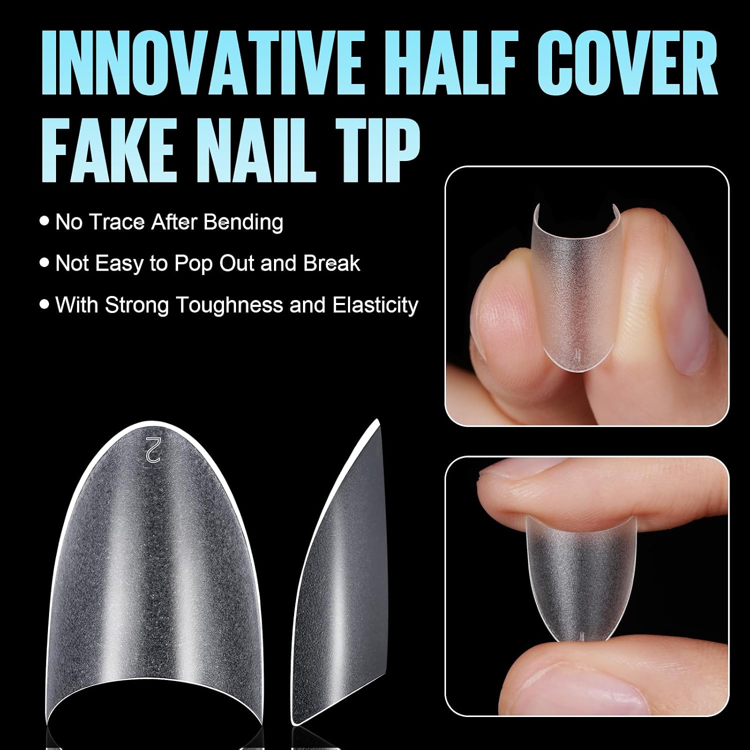 Detalle de TOMICCA Nagelspitzen Kurz Mandel – 240 klare Tips in 12 Größen für Acryl & Gel (ohne Kleber)