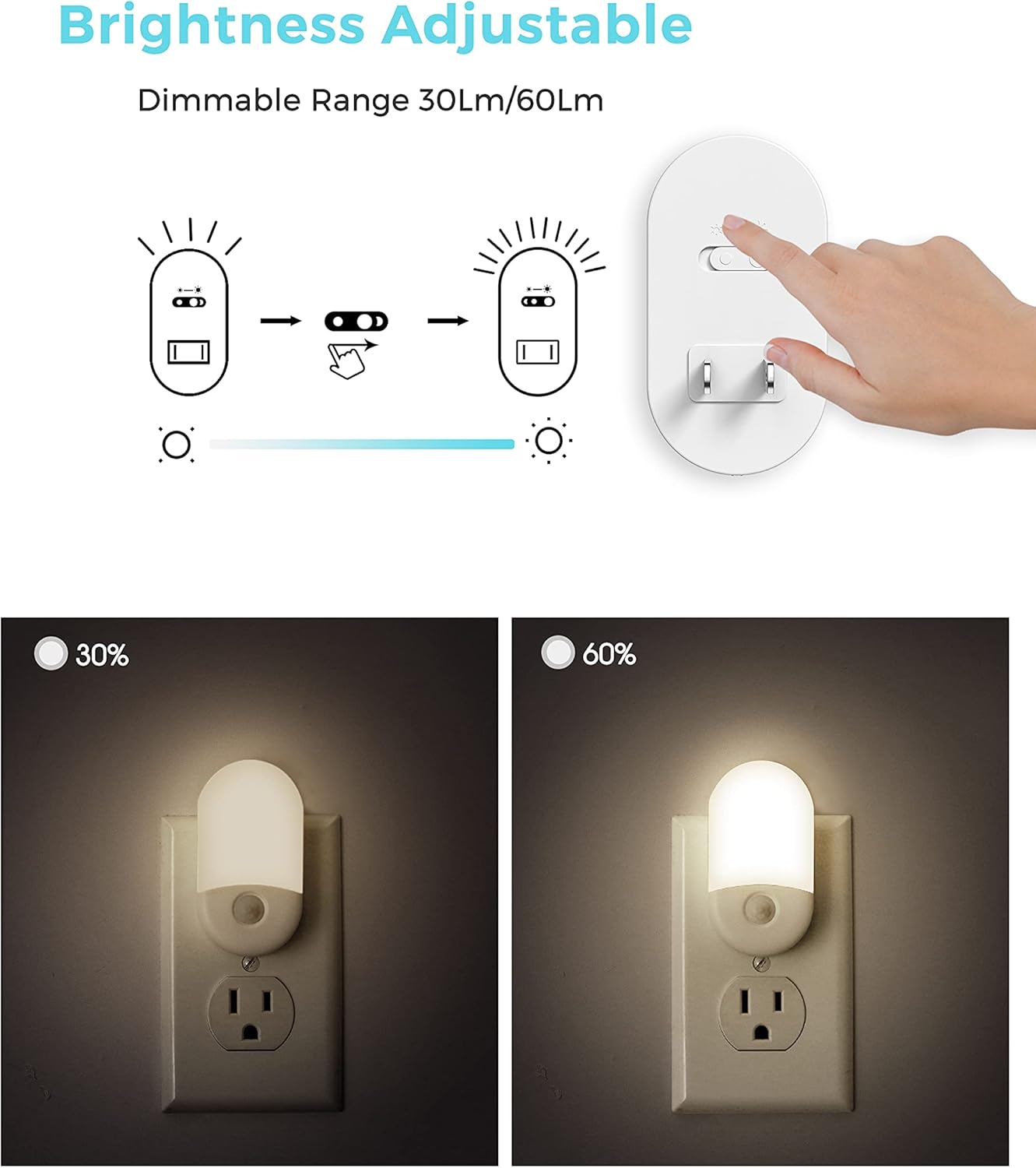 Detalle de L LOHAS LED LH-GY197-3000K-2 Motion Sensor Night Lights, 2-Pack, 5000K