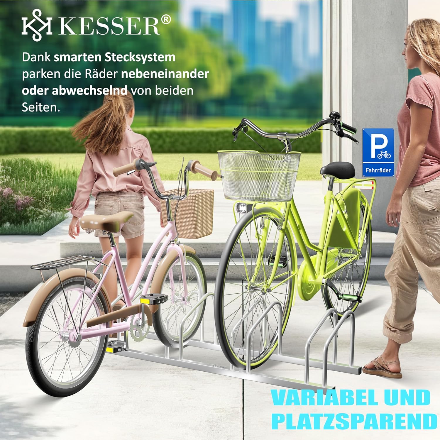 Thumbnail 1 de KESSER Fahrradständer für 6 Fahrräder inkl. Parkschild – Mehrfachständer, 37 cm Radabstand