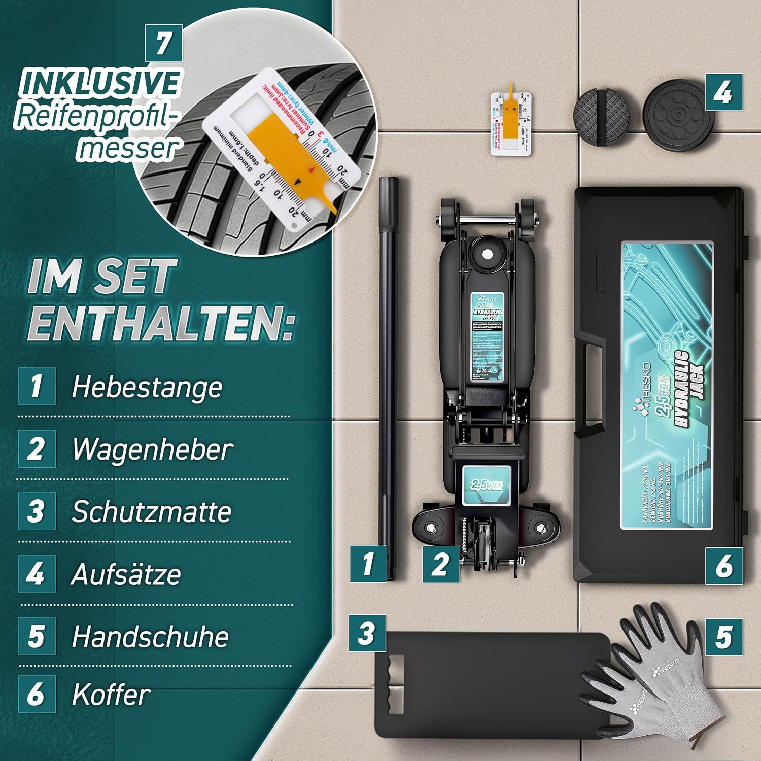 Thumbnail 5 de TRESKO Wagenheber hydraulisch 2,5T Hubhöhe 85–385 mm