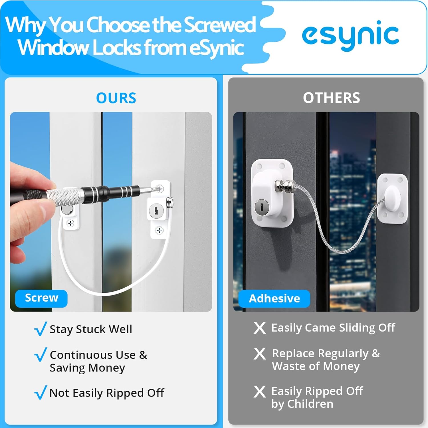 Thumbnail 4 de eSynic 12Pack Window Locks Child Safety Restrictor for UPVC (185mm) with Key & Lockable Cable