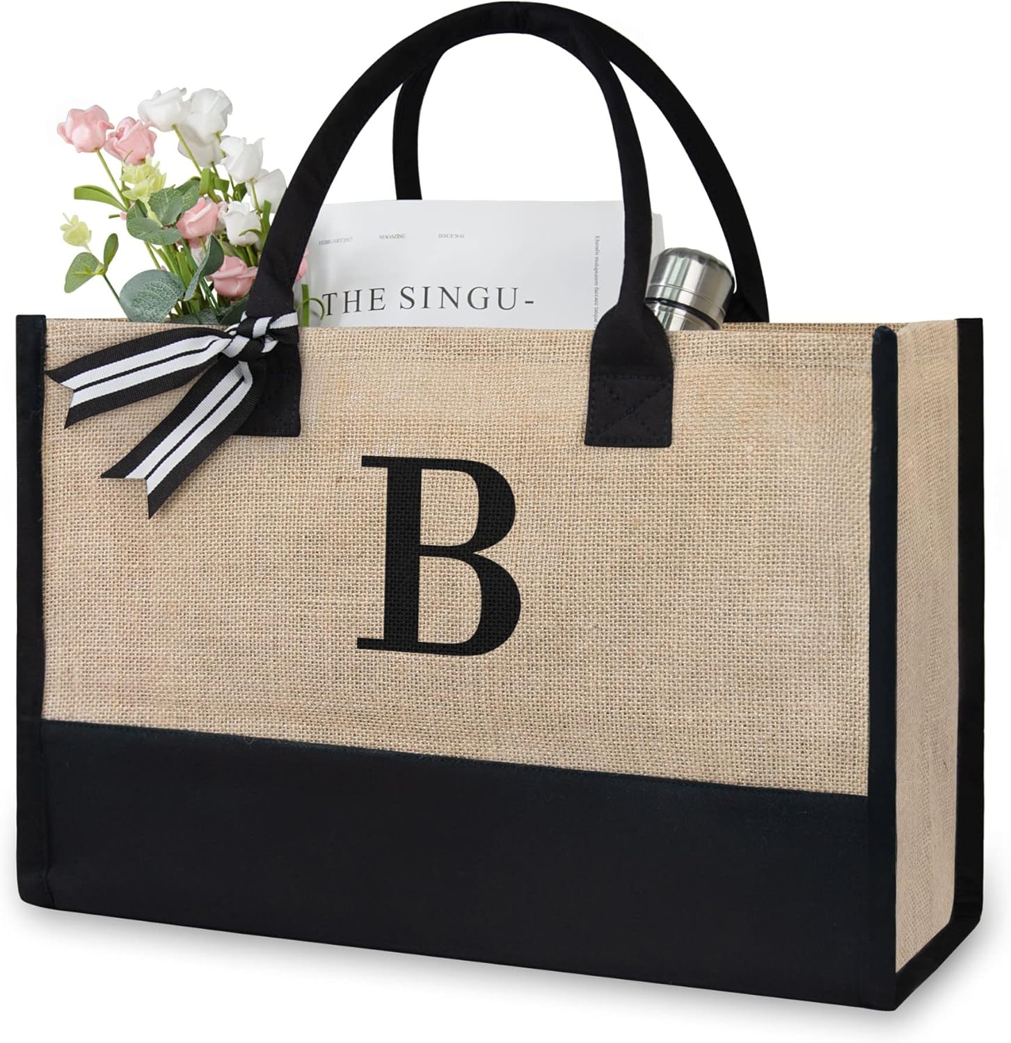 Thumbnail 6 de TOPDesign Initial Jute/Canvas Tote Bag
