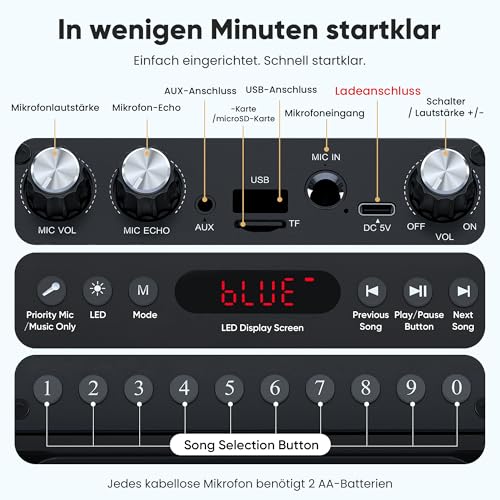 Thumbnail 7 de Singingmate Karaoke Maschine mit 2 kabellosen Mikrofonen – tragbare Karaoke Box, Bluetooth Lautsprecher, TV-kompatibel