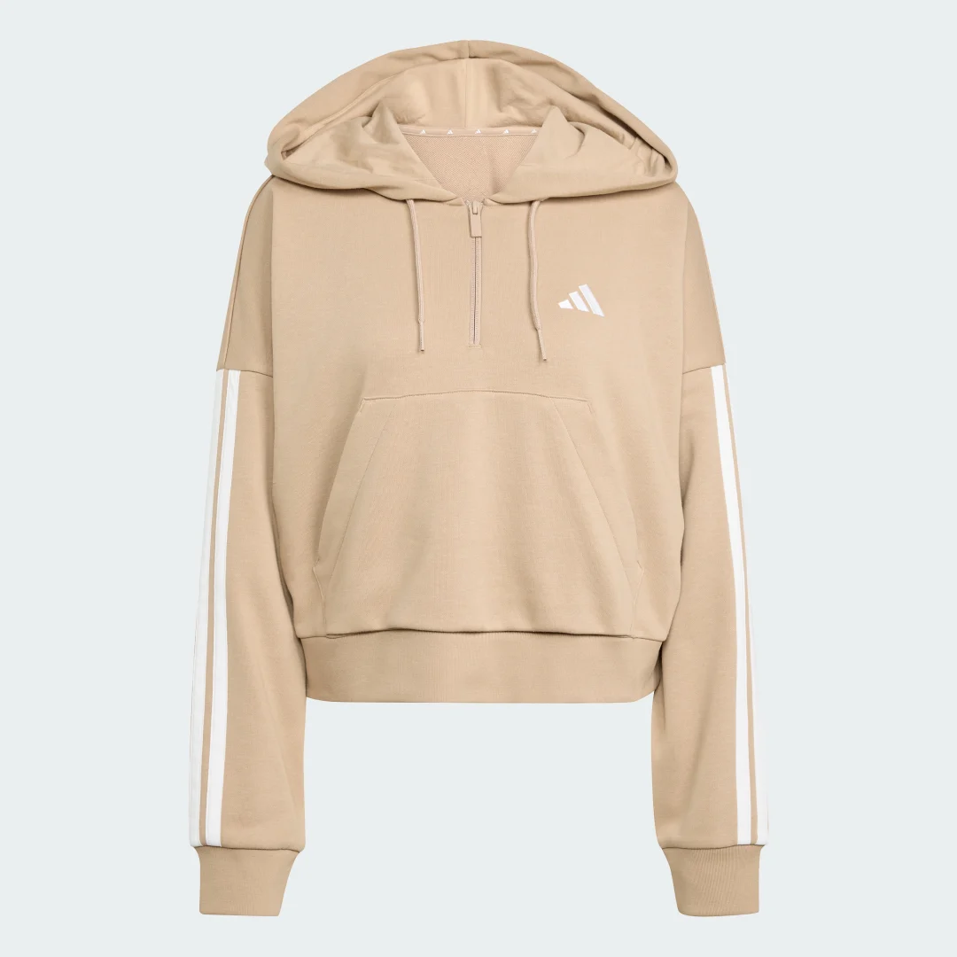 Thumbnail 3 de adidas Sudadera con capucha Essentials French Terry Quarter-Zip 3 bandas (marrón)