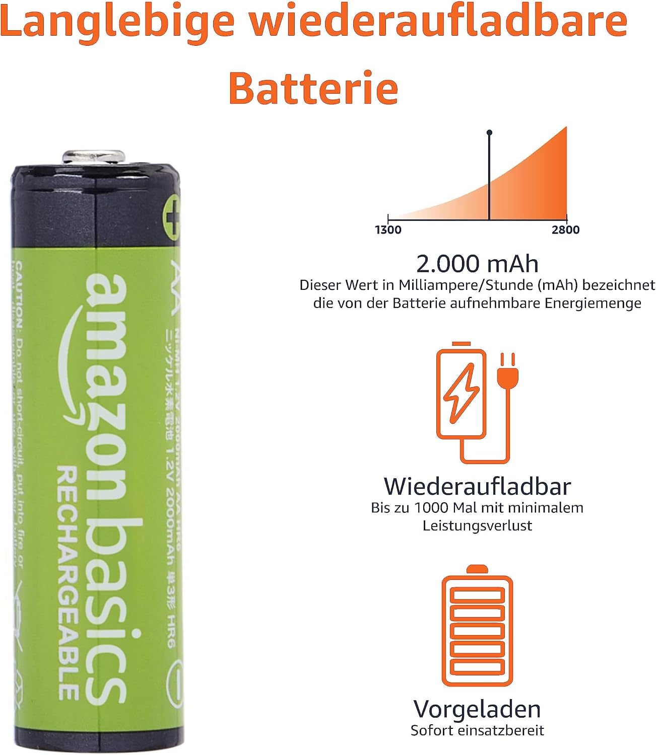 Thumbnail 3 de Amazon Basics AA-NiMH Batterien 8er-Pack 2000 mAh