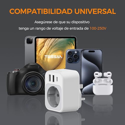 Thumbnail 6 de TESSAN Paquete de 2 Adaptador Enchufe UK 4 en 1 con USB C y USB A
