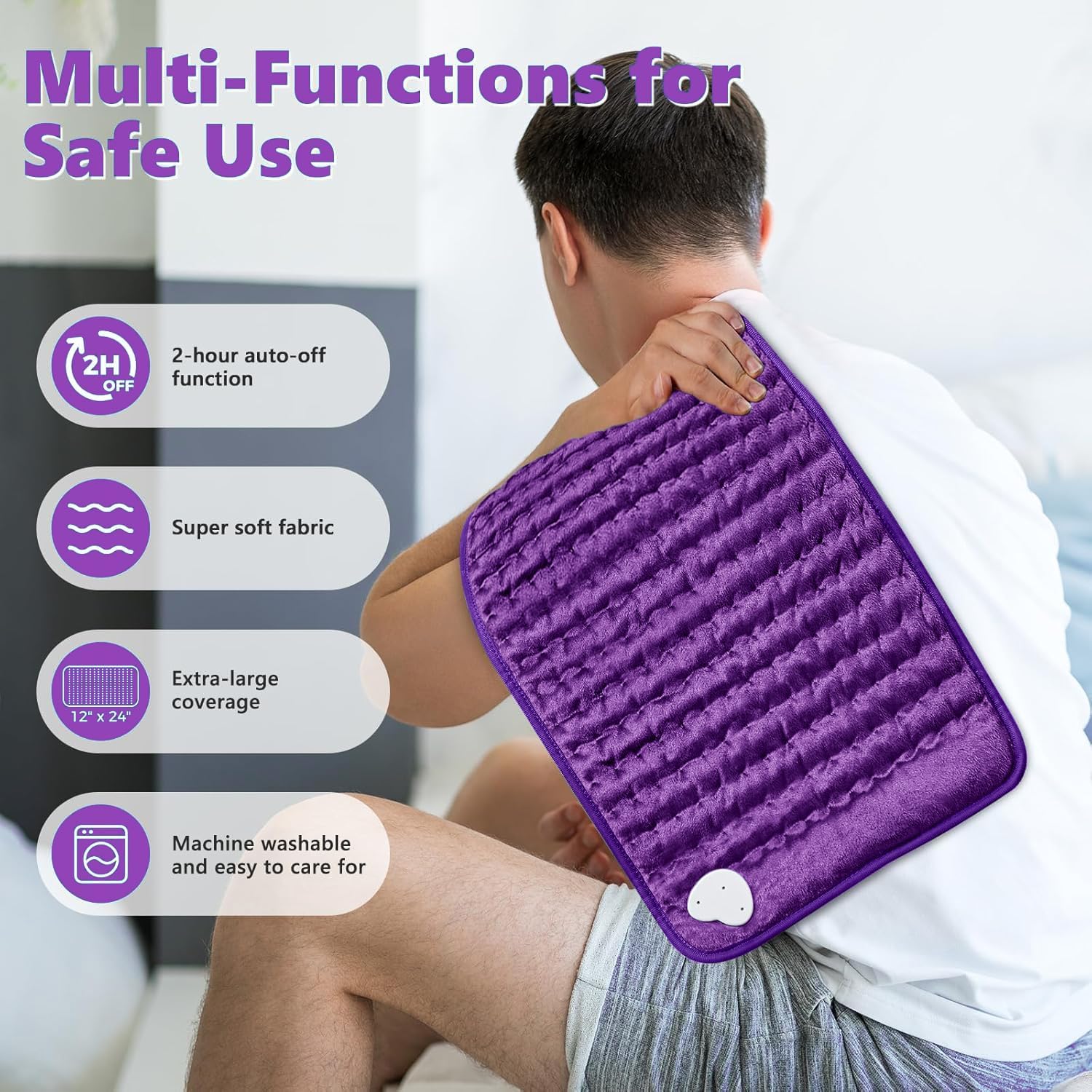 Detalle de InfLuvRealm 24 x 12-Inch Heating Pad, 6 Heat Settings, Moist or Dry Heat