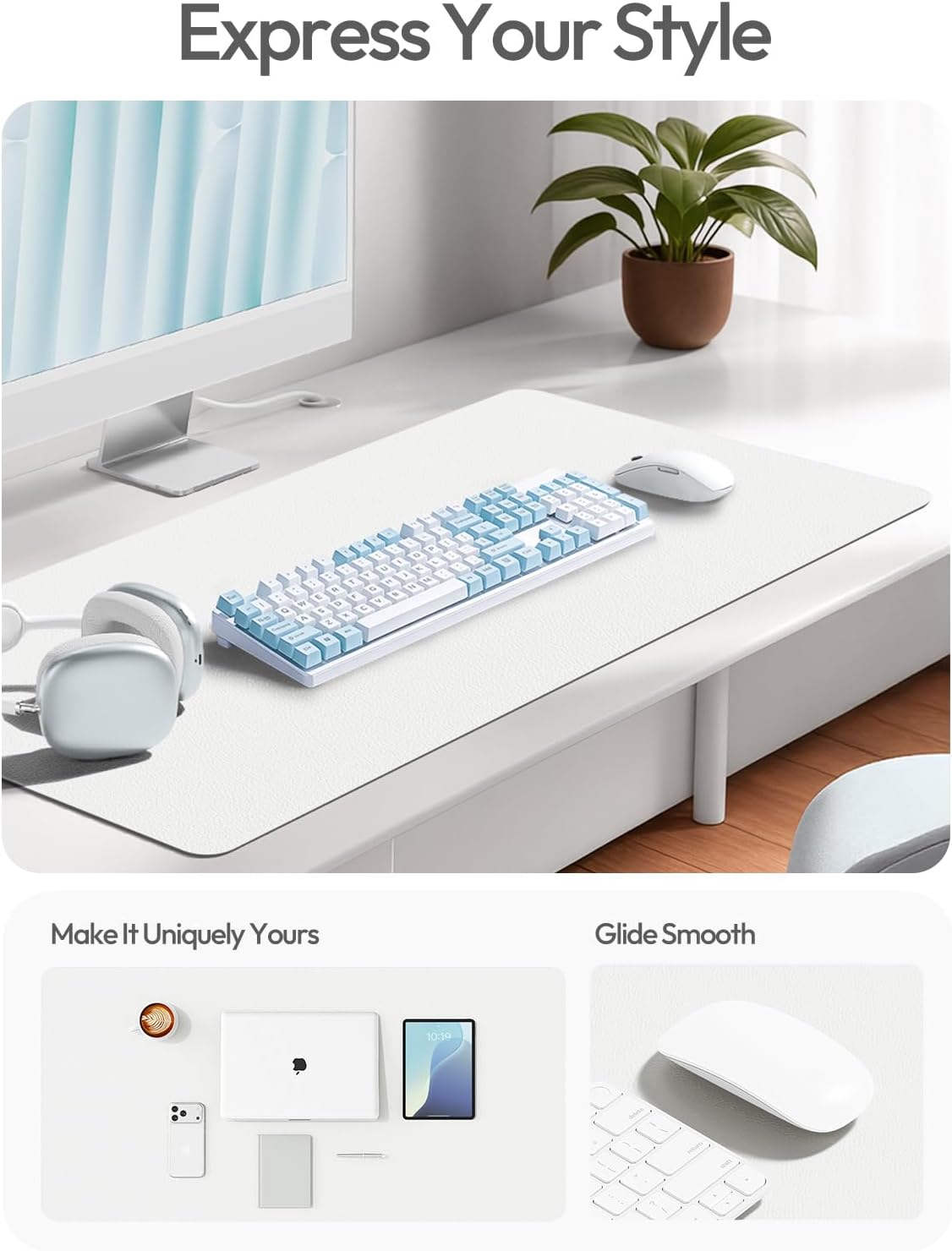 Detalle de YSAGi Leather Desk Protector & Large Mouse Mat (White, 47.2 x 23.6 in)