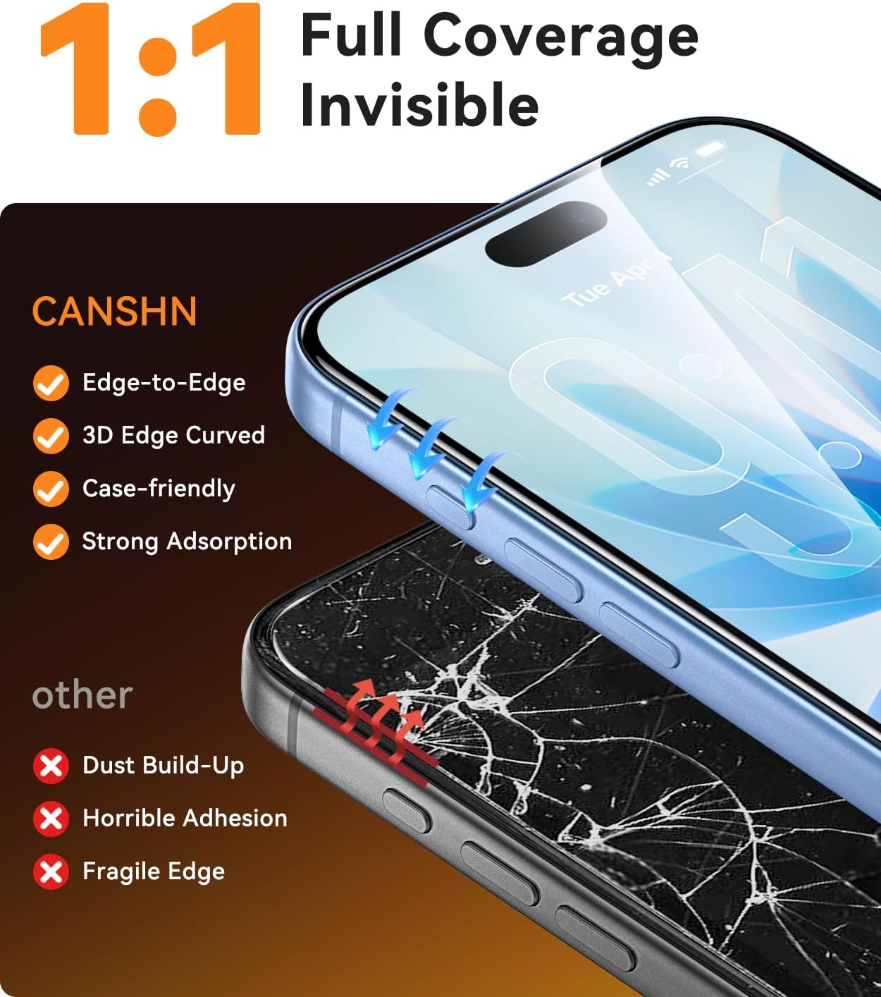 Detalle de CANSHN iPhone 17 Glass Screen Protector, 2-Pack, 9H, One-Step Install