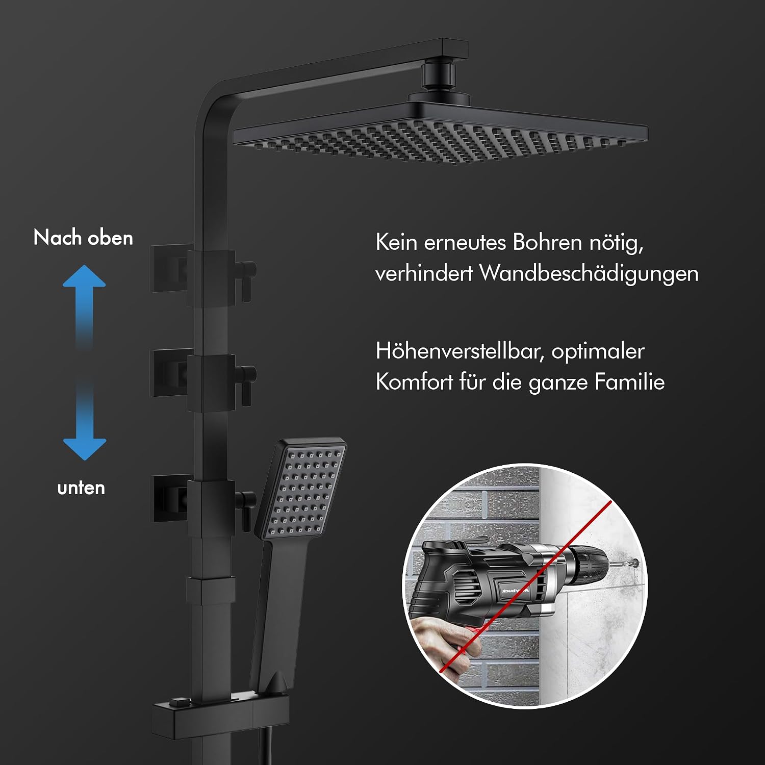 Detalle de HOMELODY Duschsystem mit Thermostat Schwarz