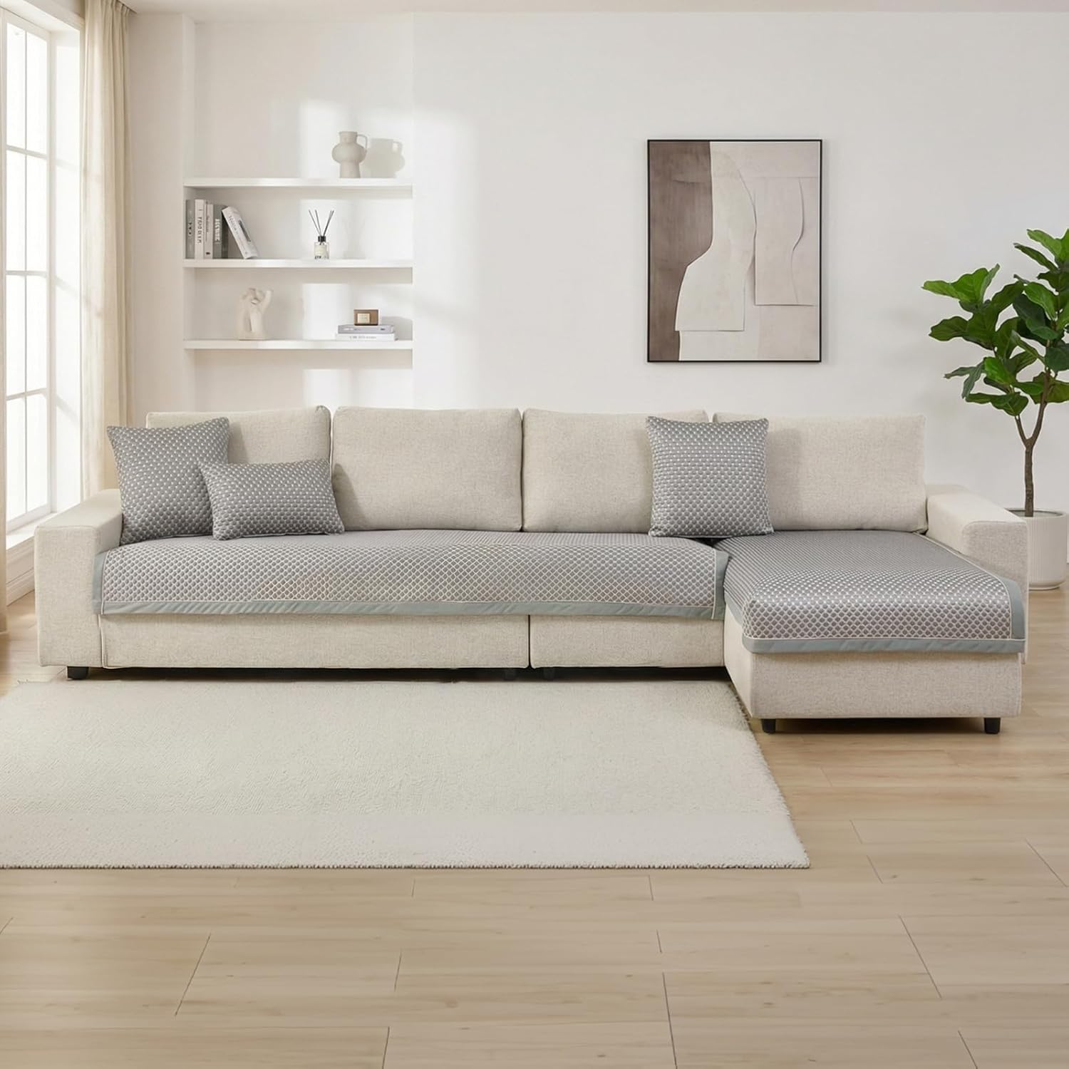 Detalle de TOPCHANCES Copridivano 2 Pezzi Seta Ghiacciata – Grigio, 90x160+90x180 cm