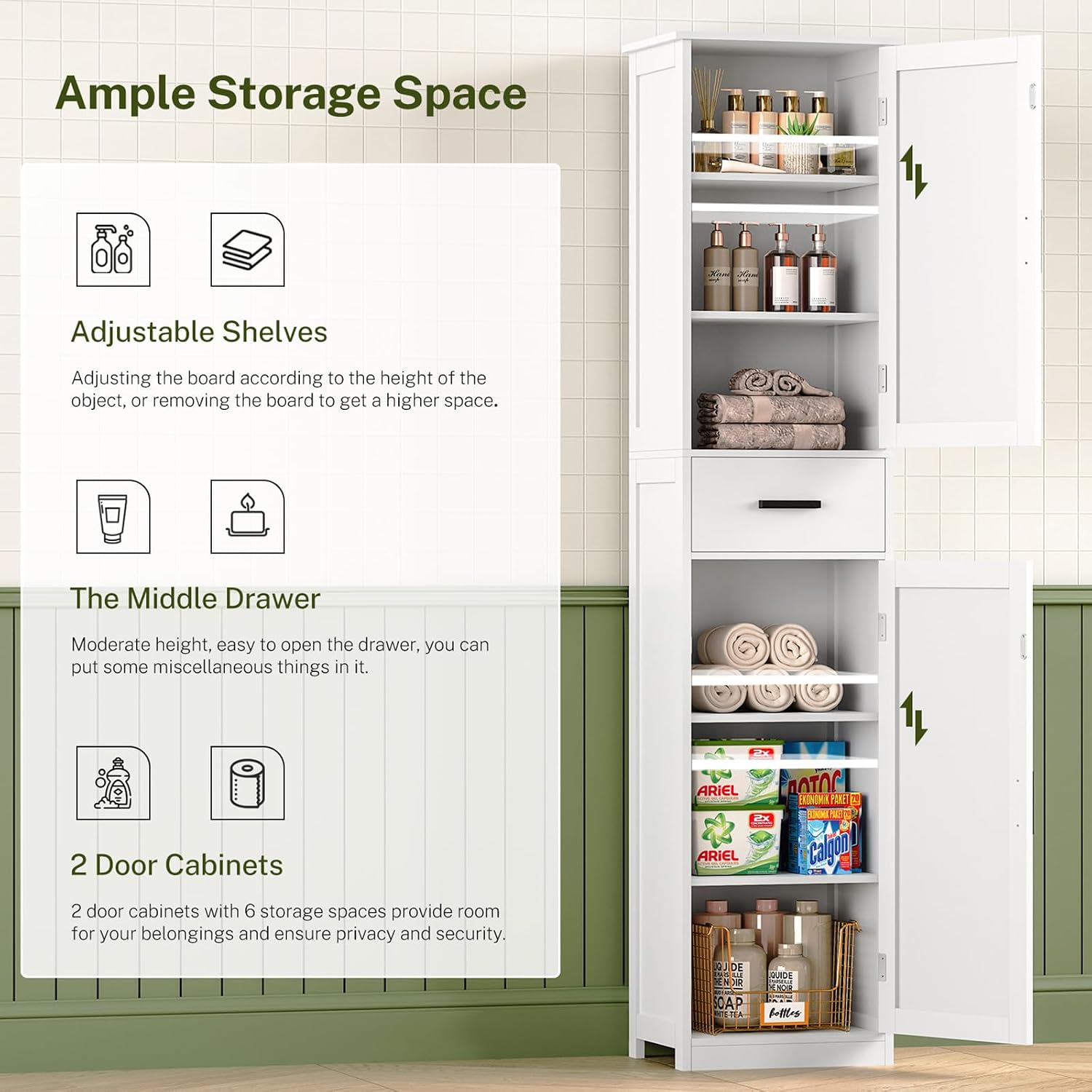 Detalle de WEENFON Bathroom Storage Cabinet, 67-Inch