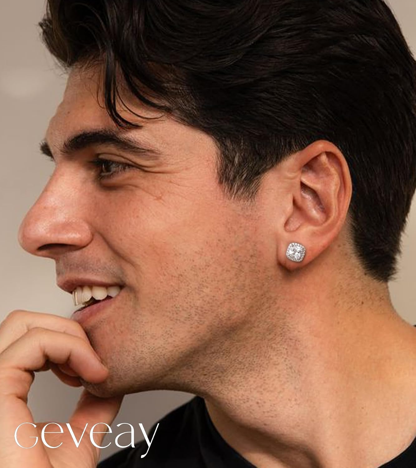 Detalle de Geveay Mens Silver Earrings: 4 Styles of Hypoallergenic Sterling Silver Studs