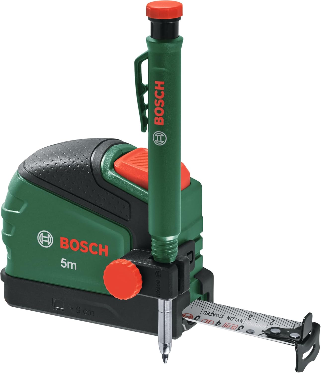 Bosch misuratore a nastro da 5 m con matita evidenziatrice per fori profondi e Auto-Lock (Amazon Edition)