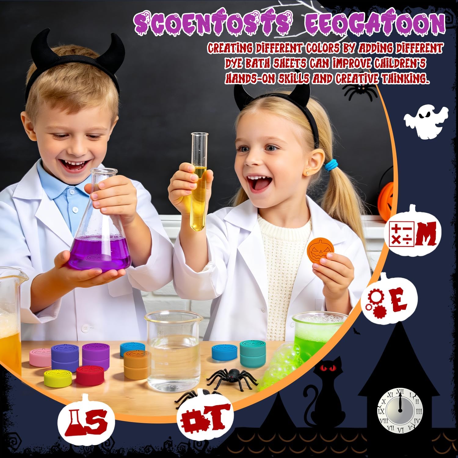Detalle 1 de Suyfeifan Halloween Bath Colour Tablets, 180-Pack, 9 Colours, Grape Scent