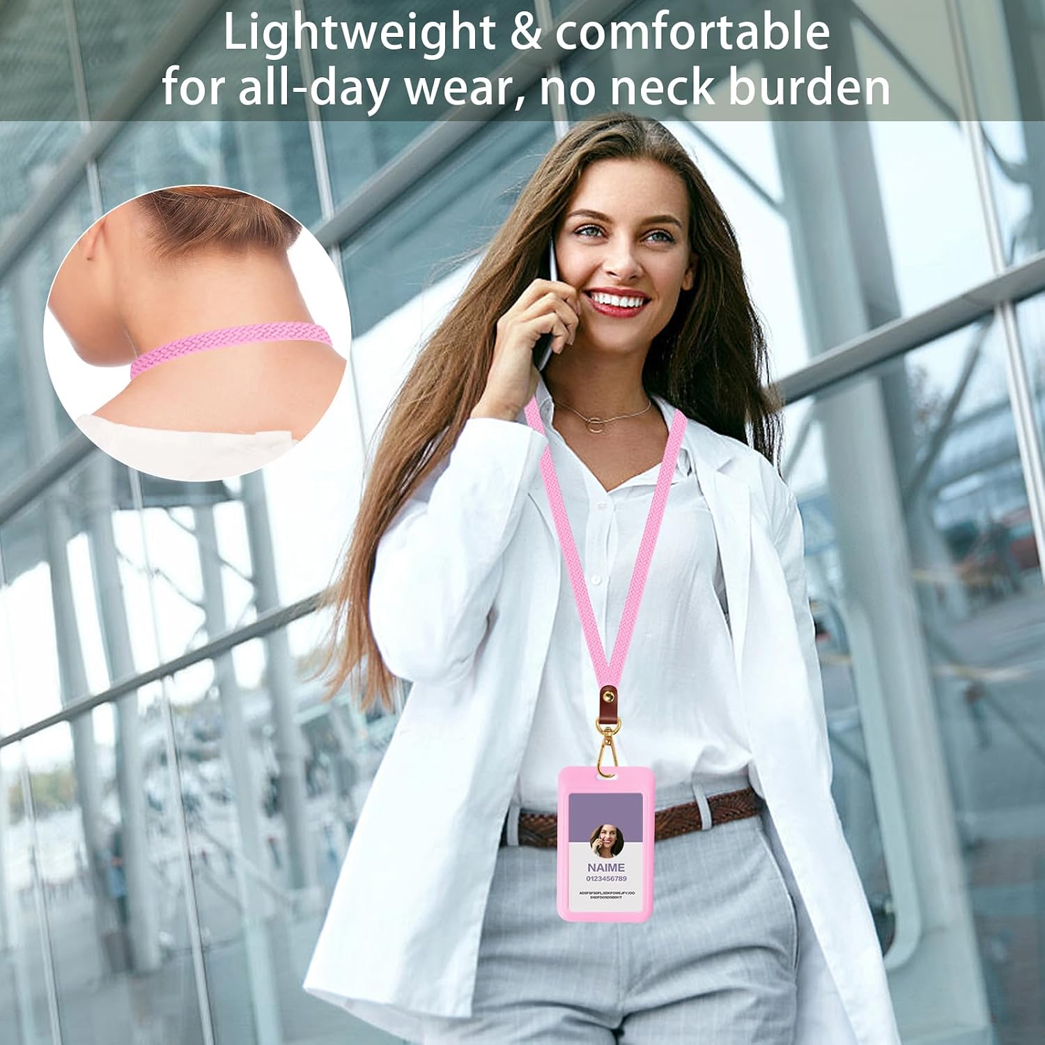 Detalle 2 de YANTHKEY YK-XDKT Stretchy ID Lanyard with ABS Badge Holder, Blush Pink