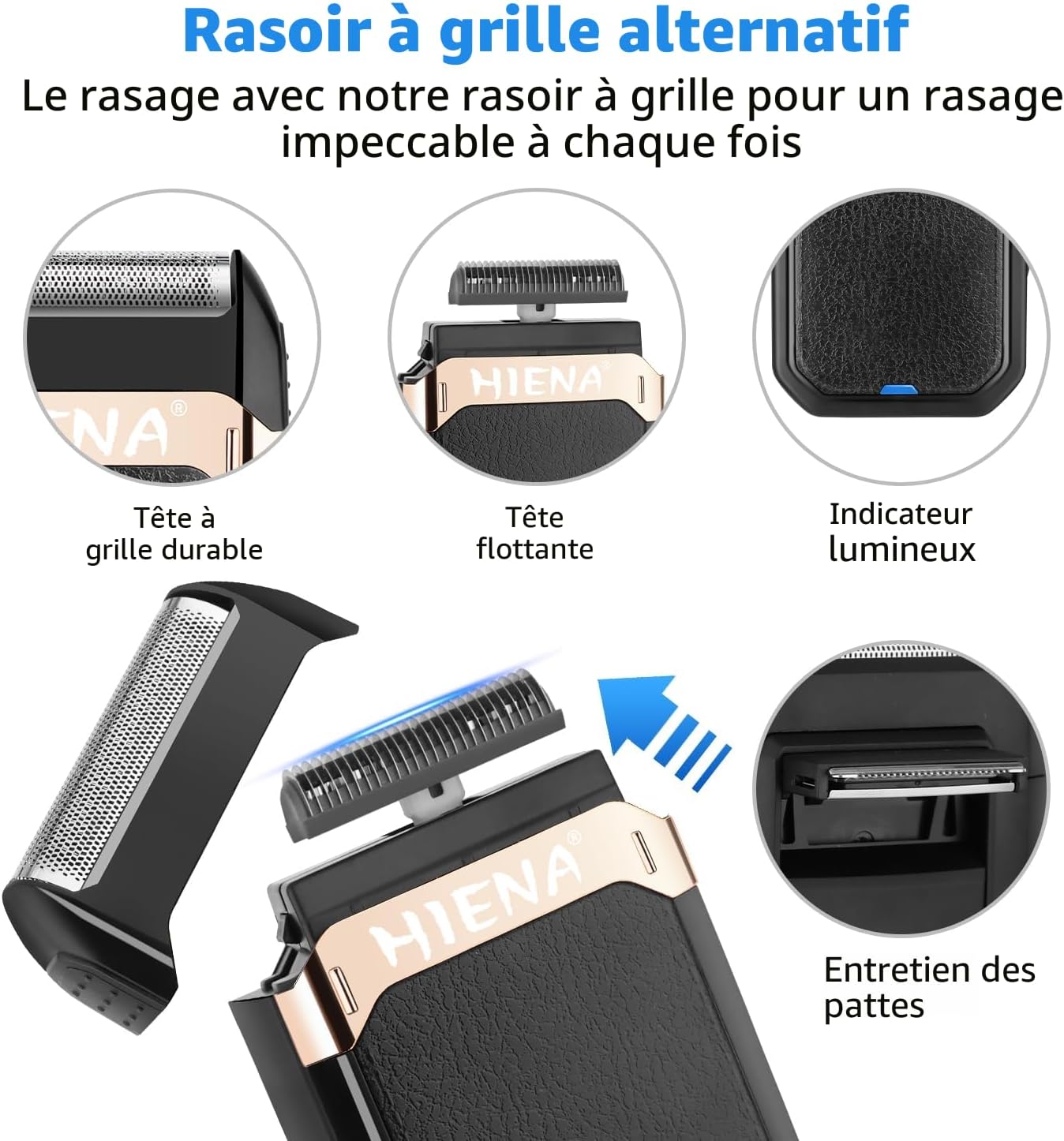 Detalle de HIENA PRO Tondeuse à cheveux professionnelle pour hommes – 4 en 1, kit sans fil rechargeable