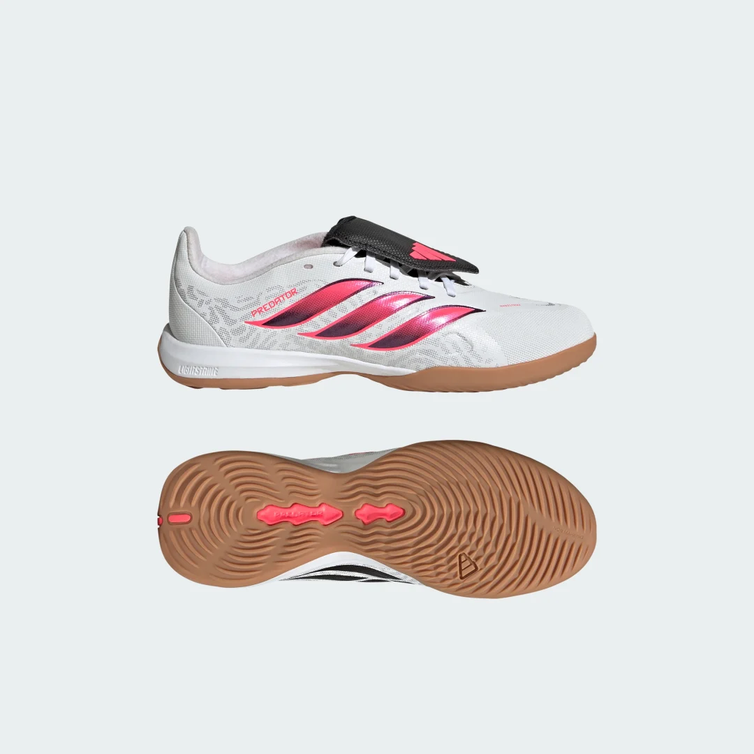 Detalle de Bota de fútbol Predator League Indoor con lengüeta plegable de Adidas (blanca)