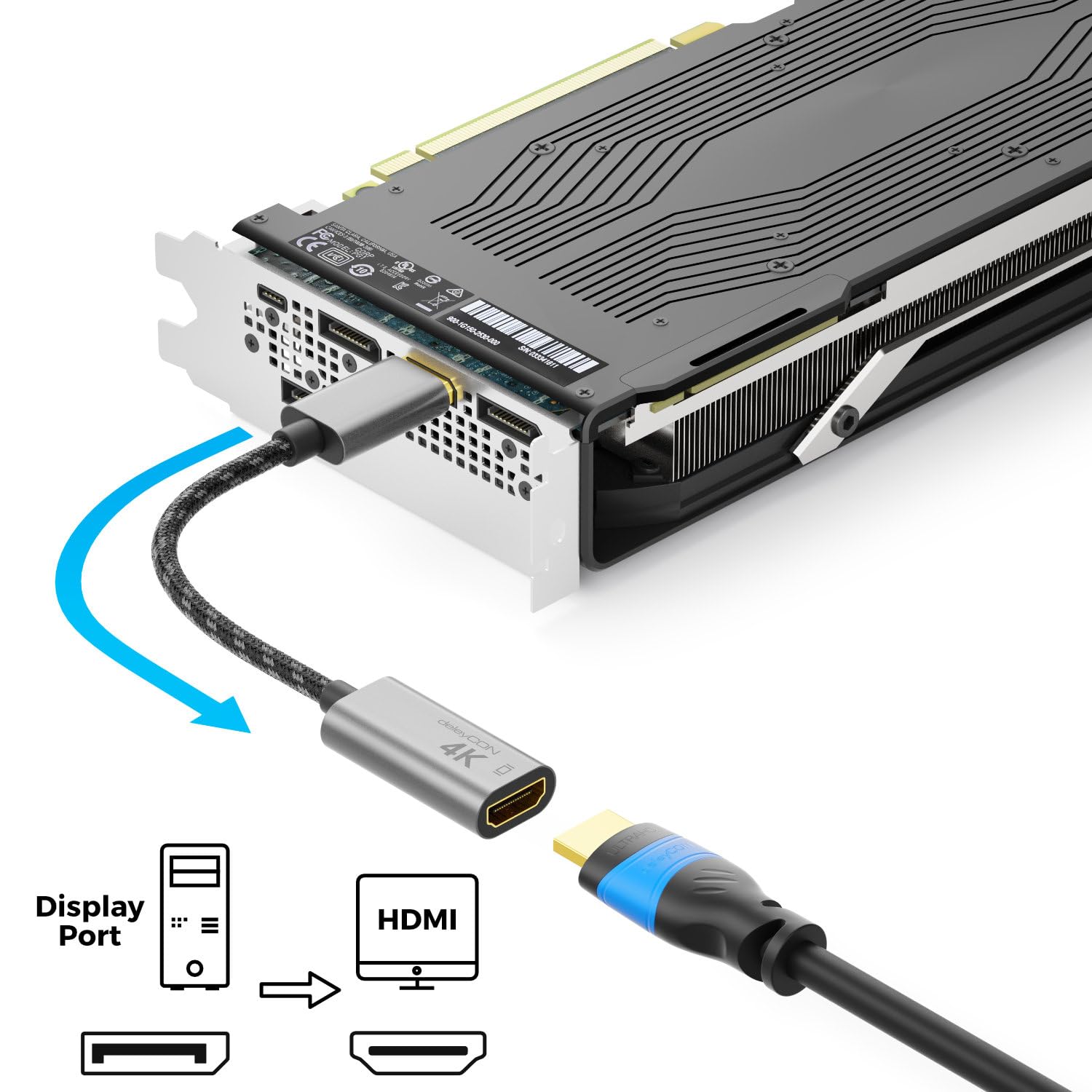 Thumbnail 2 de deleyCON 4K DisplayPort zu HDMI Adapter – 4K@60Hz, Aluminiumgehäuse, Plug & Play