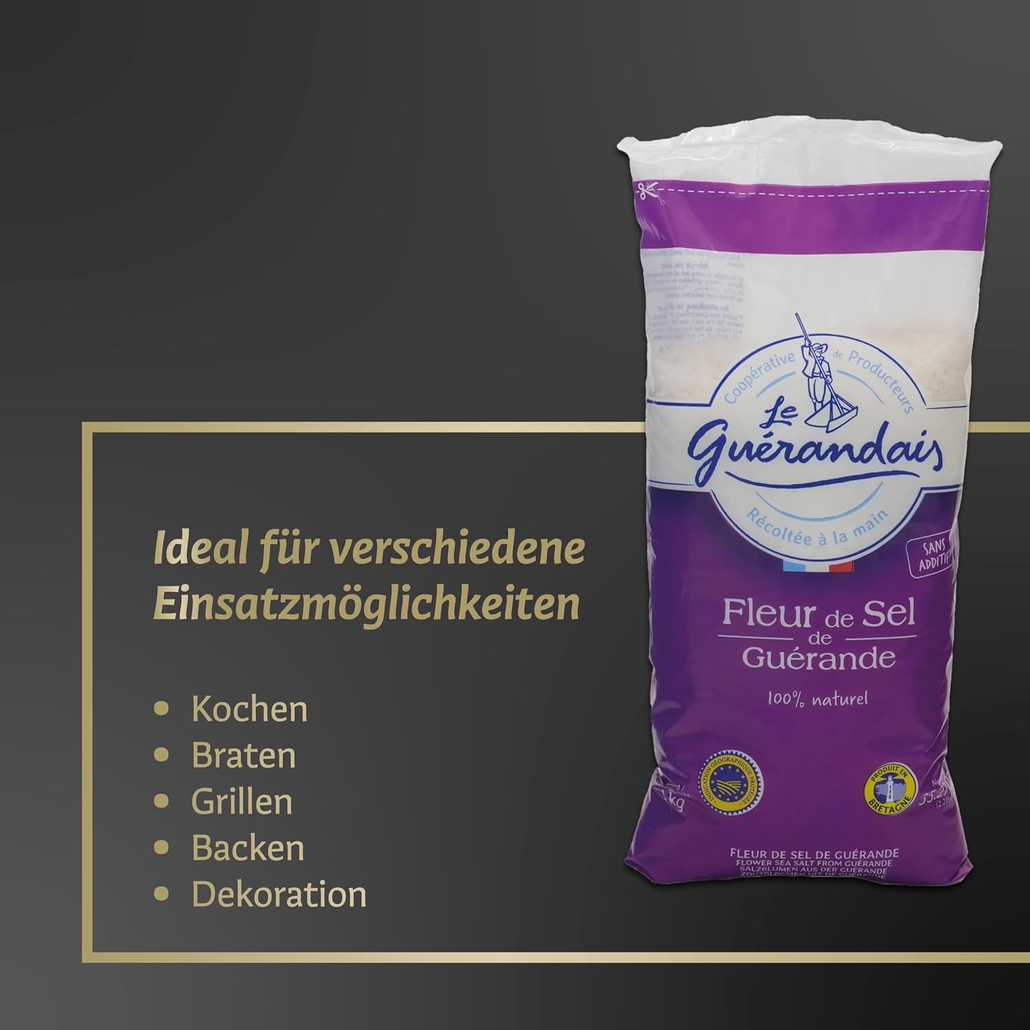 Detalle de Fleur de Sel de Guérande – 1000 g grobes, unraffiniertes Meersalz aus Frankreich