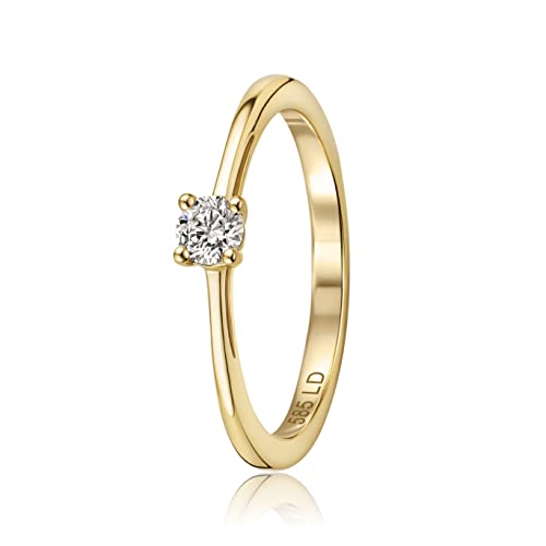 Detalle de Miore Bague de Fiançailles Solitaire en Or Jaune 14K (585) - Diamant de Laboratoire 0,15 Ct