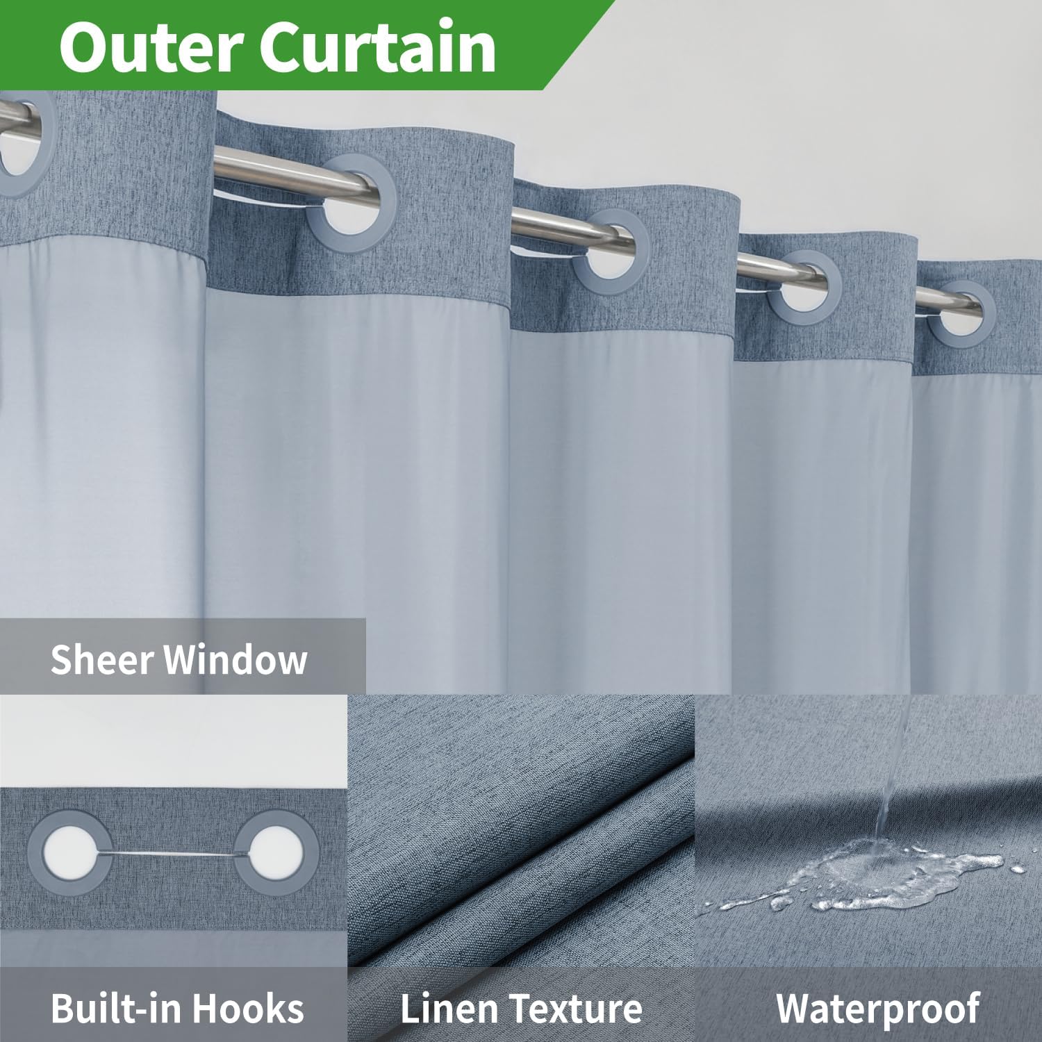 Detalle 2 de eachope Stall Linen Shower Curtain 54x80