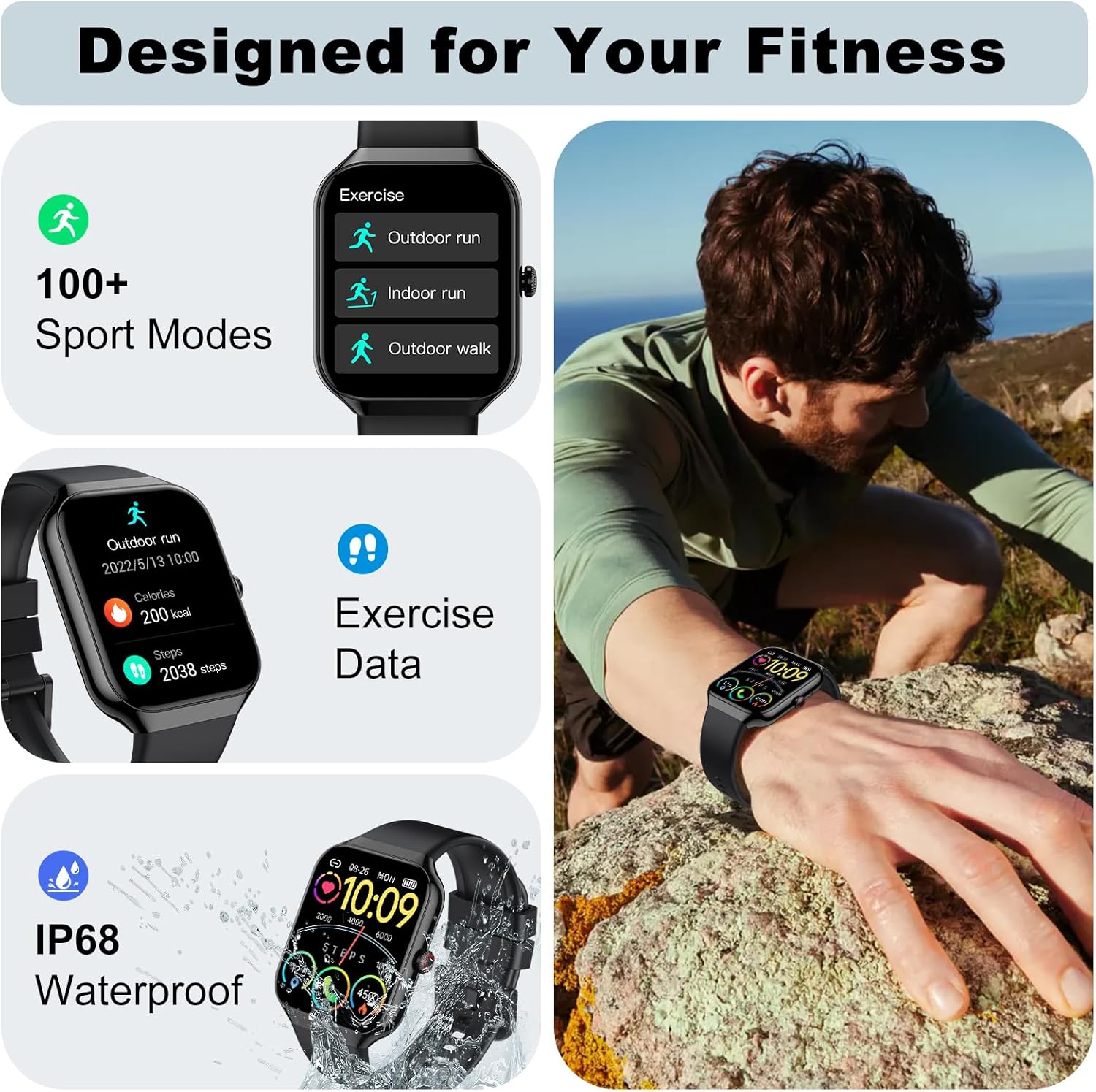 Thumbnail 3 de 2026 Smart Watch for Men & Women (1.96" screen) with Bluetooth calls, 100+ sport modes, IP68 water resistance