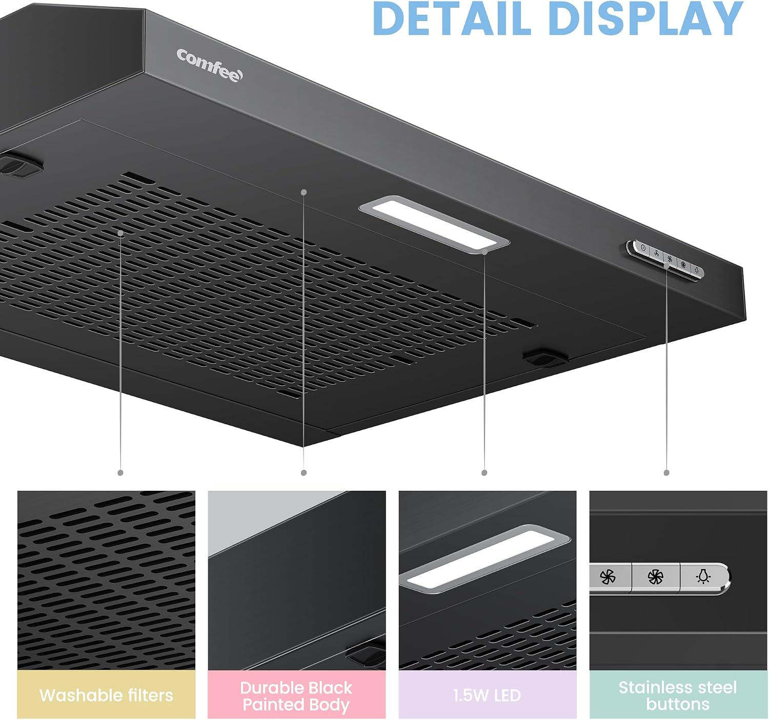 Thumbnail 5 de COMFEE' Visor Cooker Hood, 60cm Under-Cabinet Extractor Fan