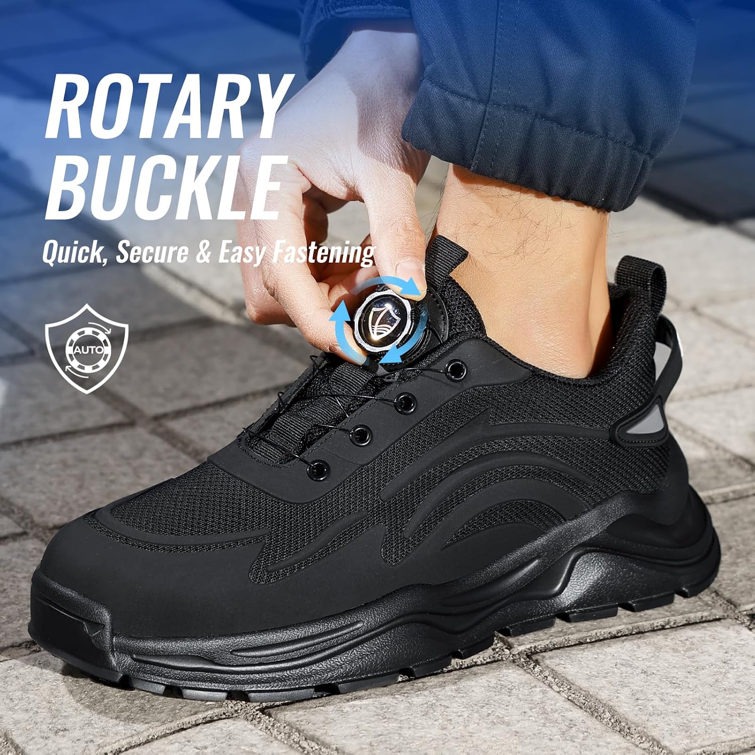Detalle 2 de GUSAYEX Steel Toe Cap Trainers for Men – Lightweight Breathable Work Shoes with Swivel Buckle Laces